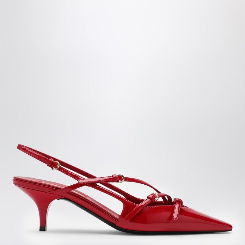 image of Miu Miu Red Patent Leather Slingback Decollete With Buckles Shoes, Women's (Size 8)