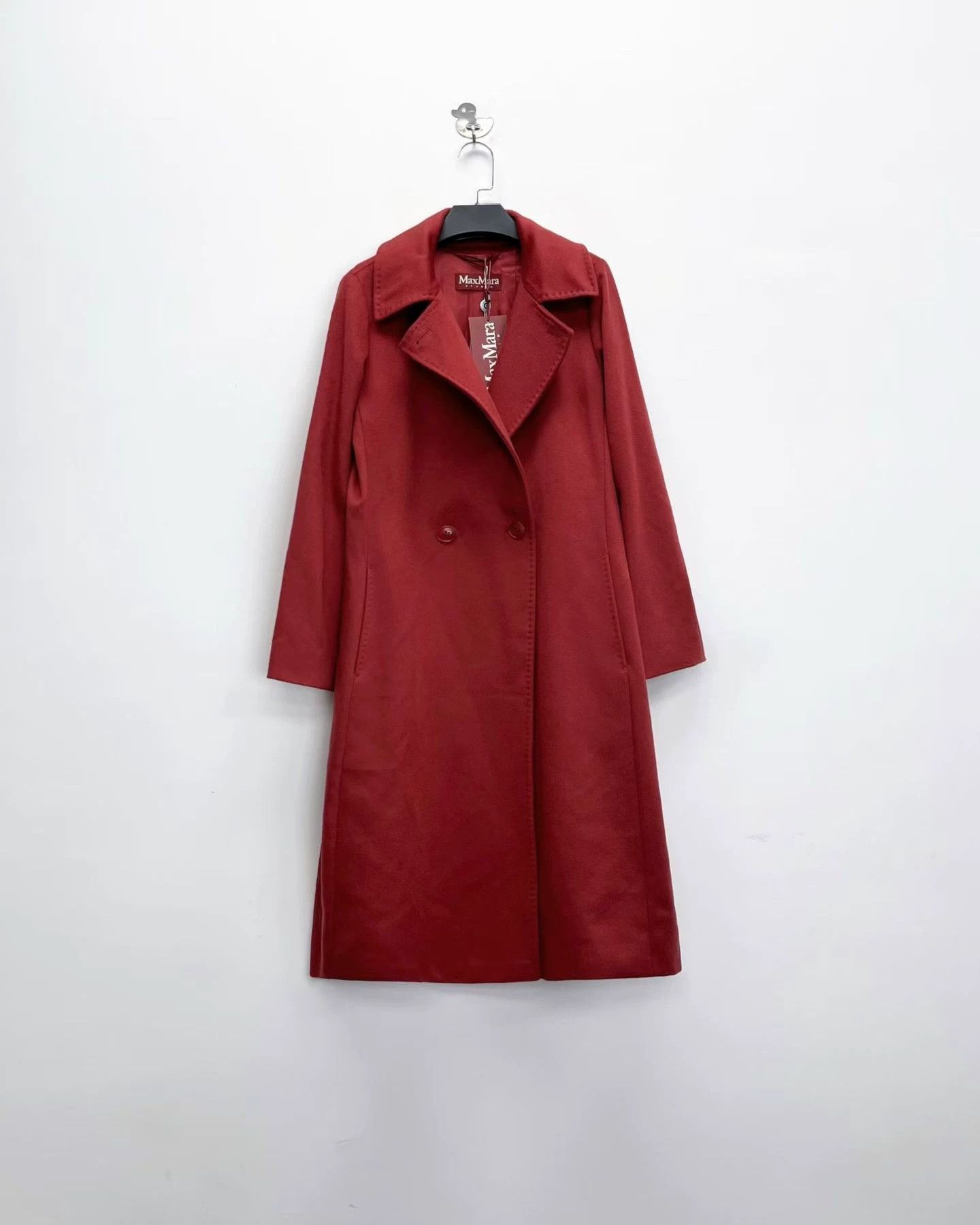 Max Mara Red Wool Coat With Hidden Button Logo 42, Women's