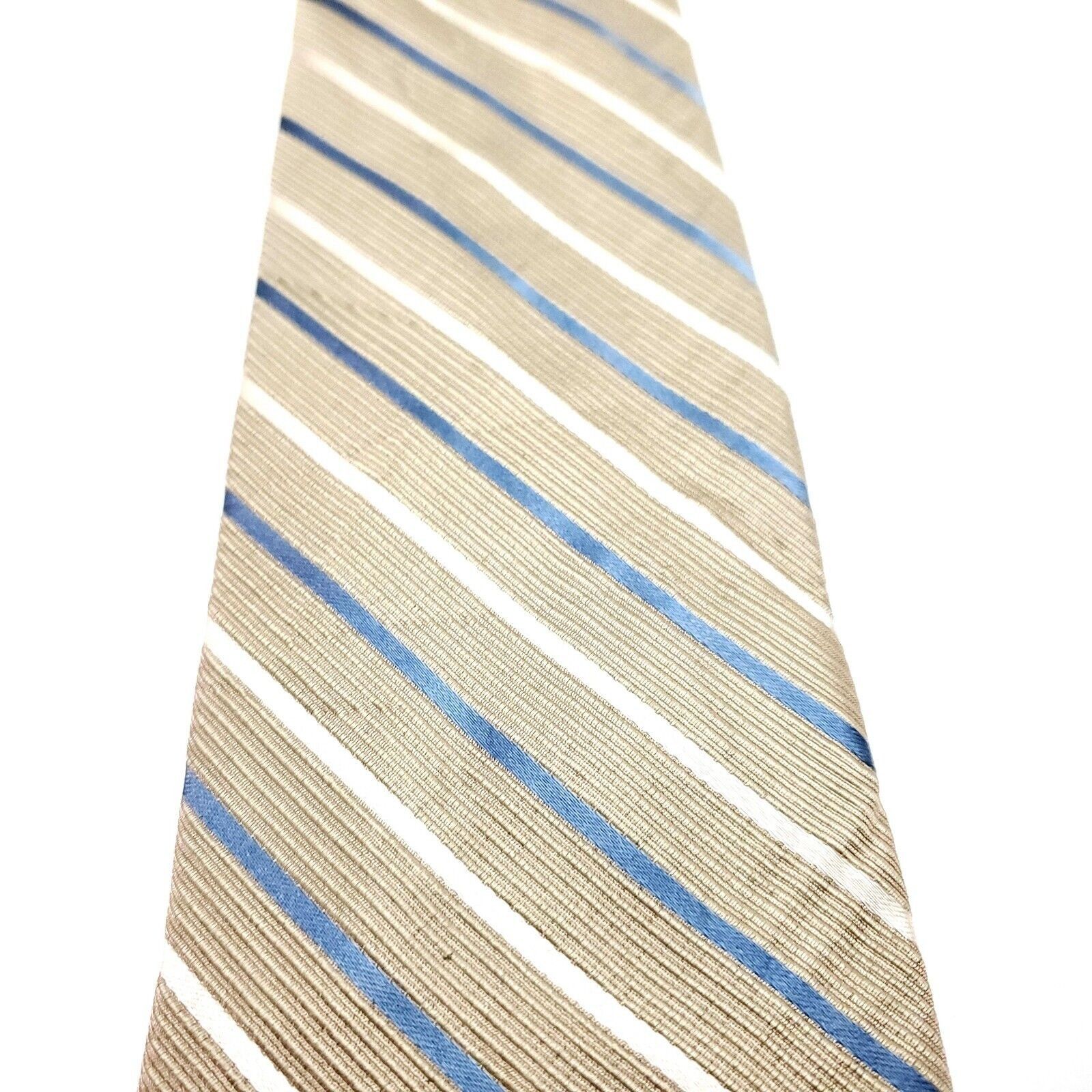 Calvin Klein Calvin Klein Silk Tie Woven Tan Striped Blue Size ONE SIZE - 2 Thumbnail