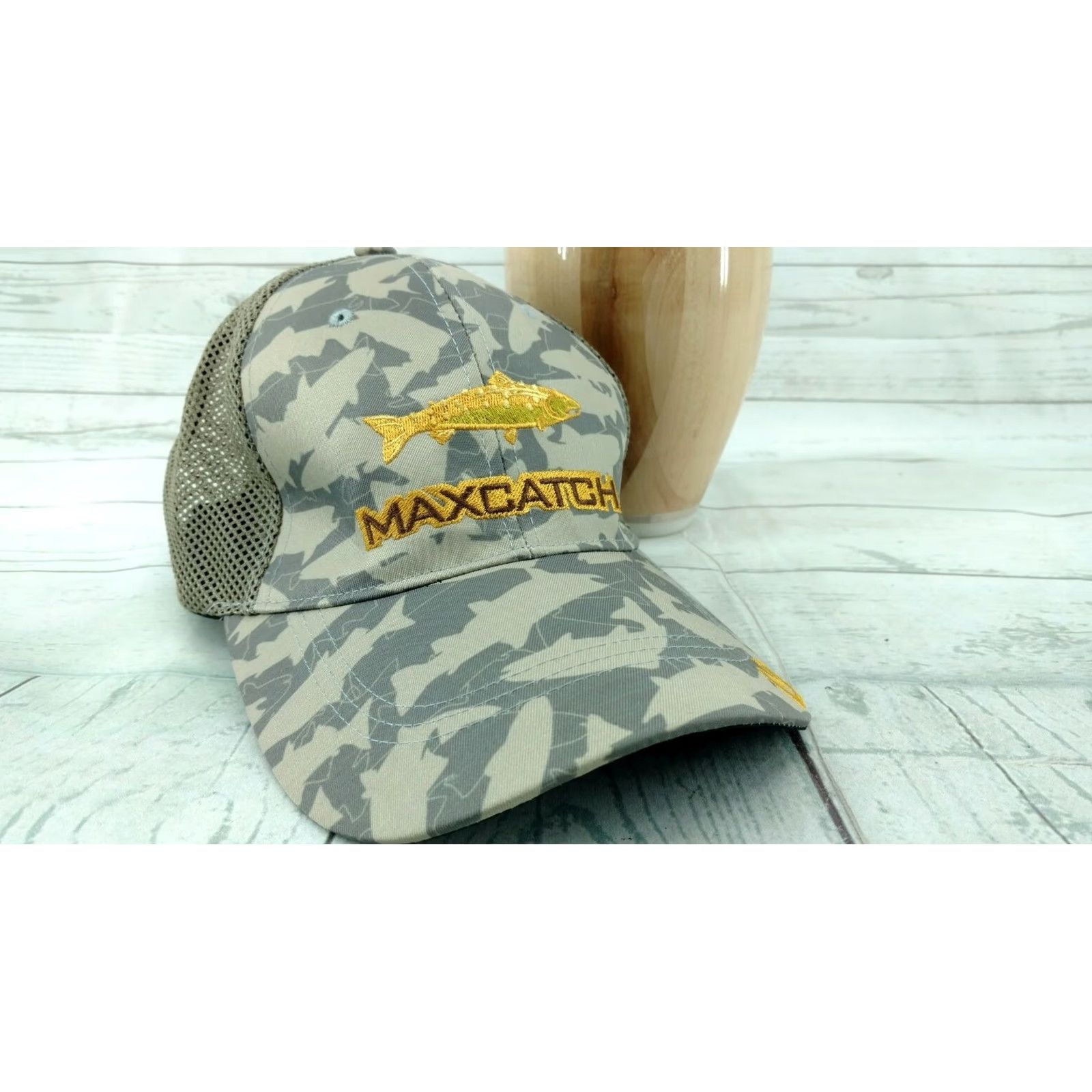 Logo 7 MaxCatch Ballcap Hat Green Camo Gold Logo Adjustable Men Baseball Cap Size ONE SIZE - 2 Thumbnail