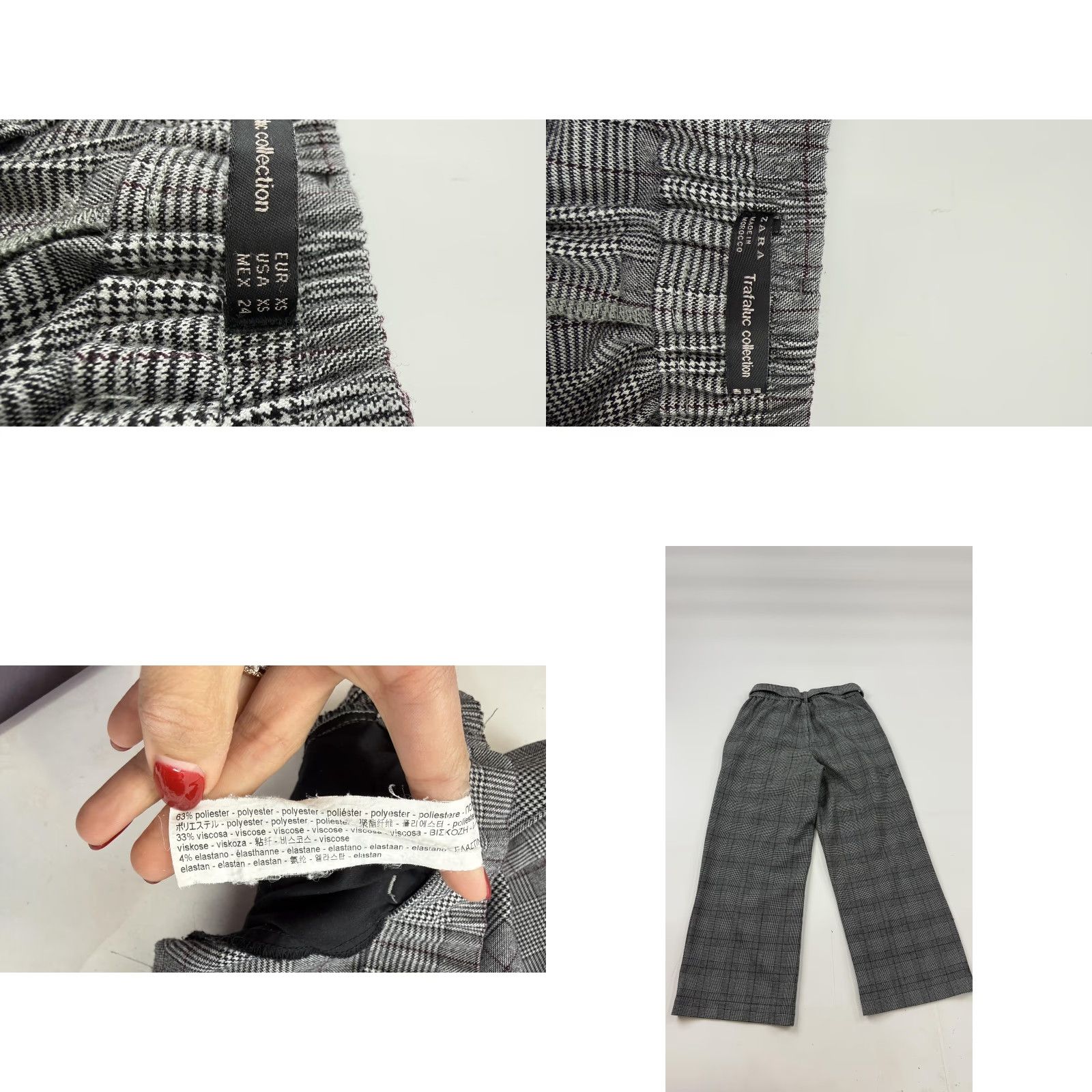 Zara Zara Pants Womens XS Gray Plaid Paperbag Wide Leg Crop Elastic Waist Casual Size 26" / US 2 / IT 38 - 8 Thumbnail