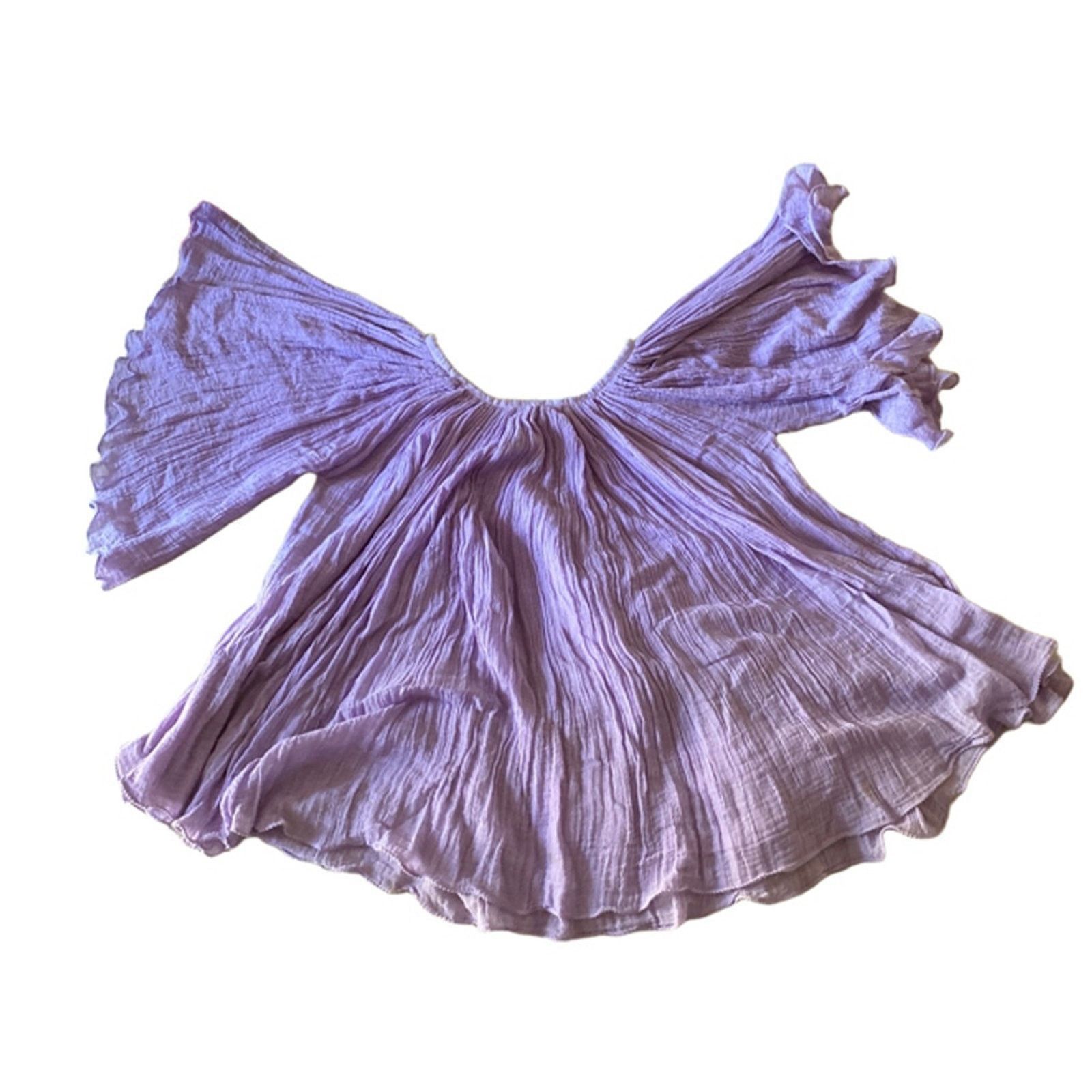 Vintage Boho Lilac Crinkle Cotton Off Shoulder Top Cottagecore M Size M / US 6-8 / IT 42-44 - 4 Thumbnail