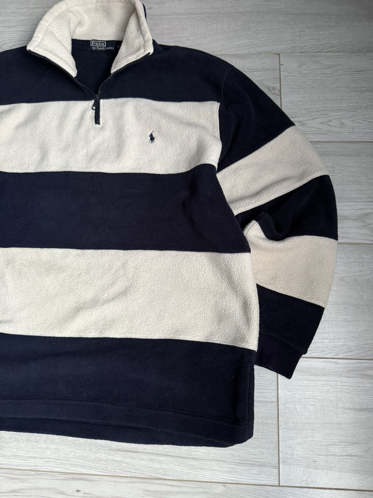 Polo Ralph Lauren × Vintage Vintage Striped rugby cozy Fleece jacket Polo Ralph Lauren Size US L / EU 52-54 / 3 - 2 Thumbnail