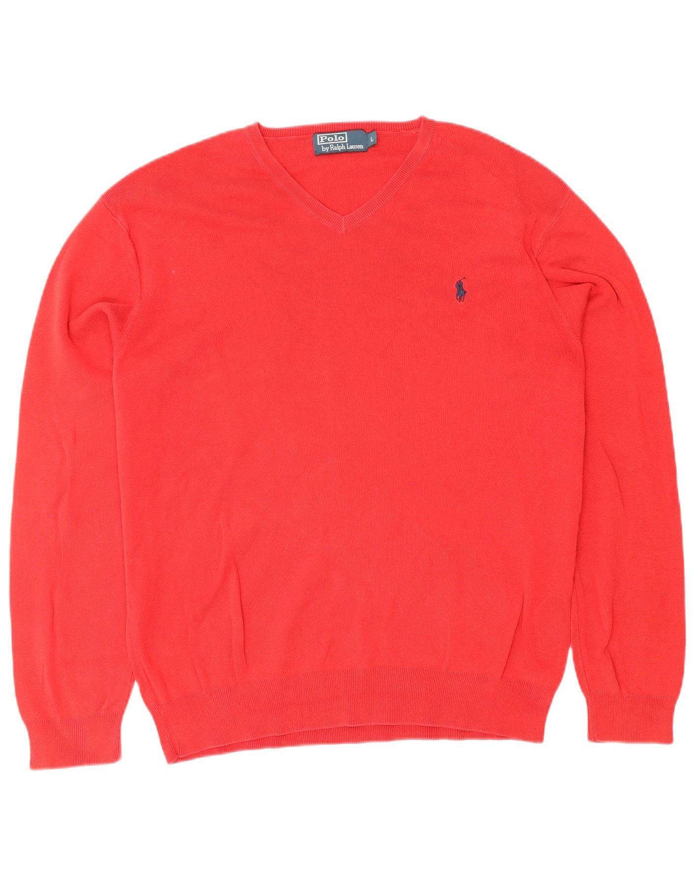 Polo Ralph Lauren Mens V-Neck Jumper Sweater Large Red Cotton Size US XL / EU 56 / 4 - 1 Thumbnail