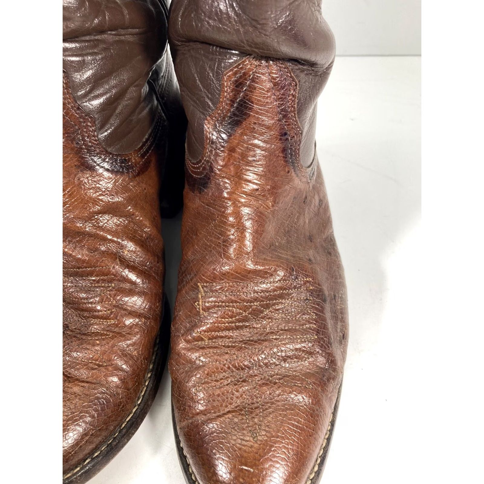 Vintage Nocona Boots Western Boot Mens 8.5 D Brown Leather Ostrich VTG Two Tone Cowboy NT Size US 9 / EU 42 - 4 Thumbnail