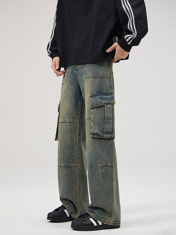 Japanese Brand Men's high street retro multi-pocket patchwork work jeans Size US 32 / EU 48 - 1 Thumbnail