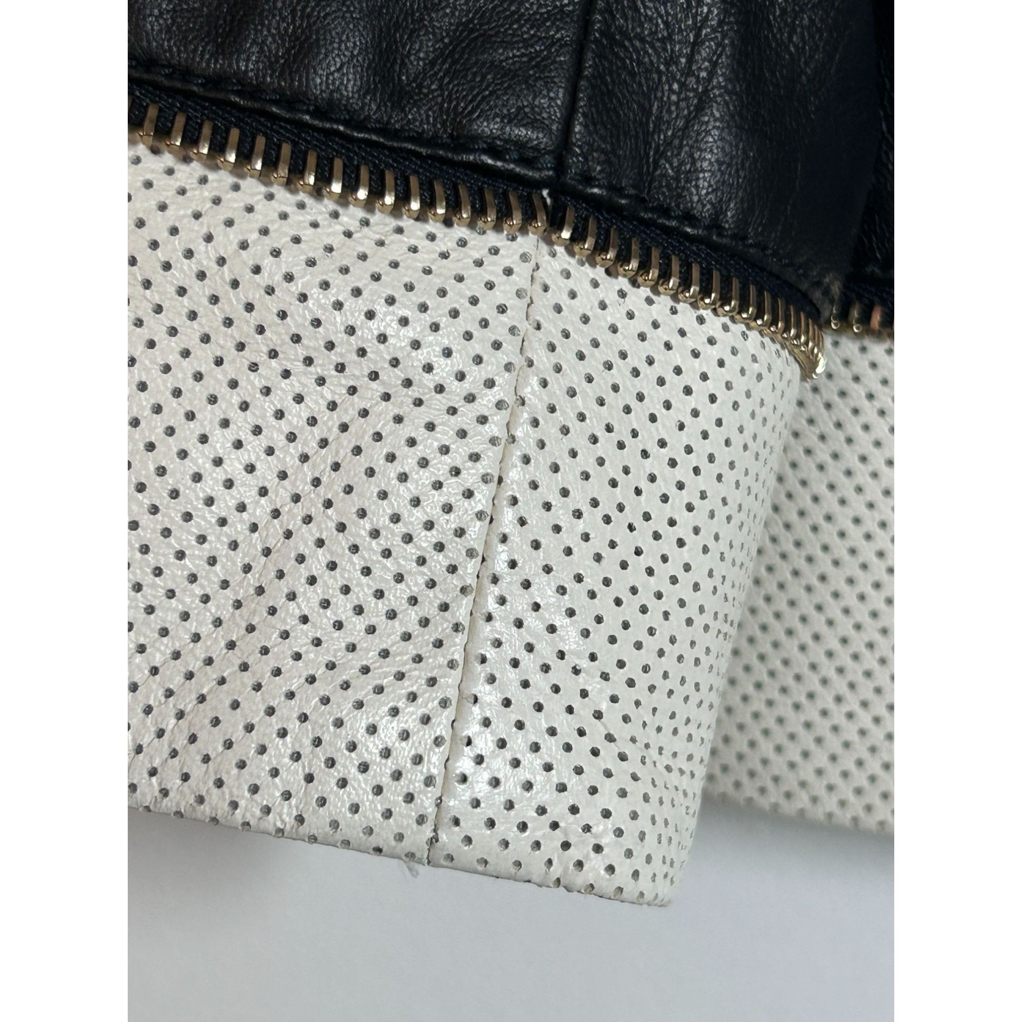 St. John St John Women's Leather Zipper Moto Jacket in Cavier/Cream - Size S / US 4 / IT 40 - 8 Thumbnail