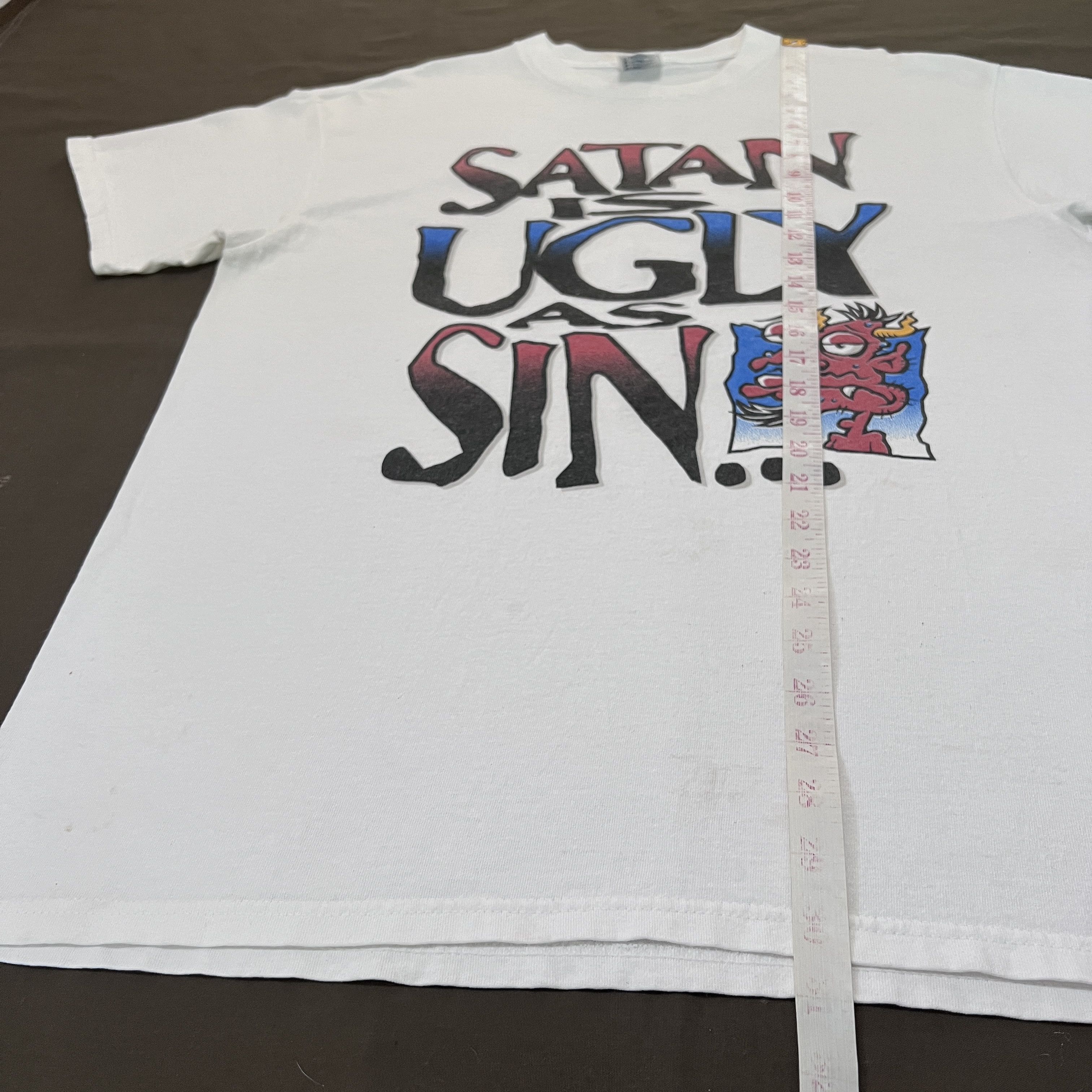 Vintage Vintage 90s Jesus Satan is ugly as sin Promo Tee Size US L / EU 52-54 / 3 - 9 Thumbnail
