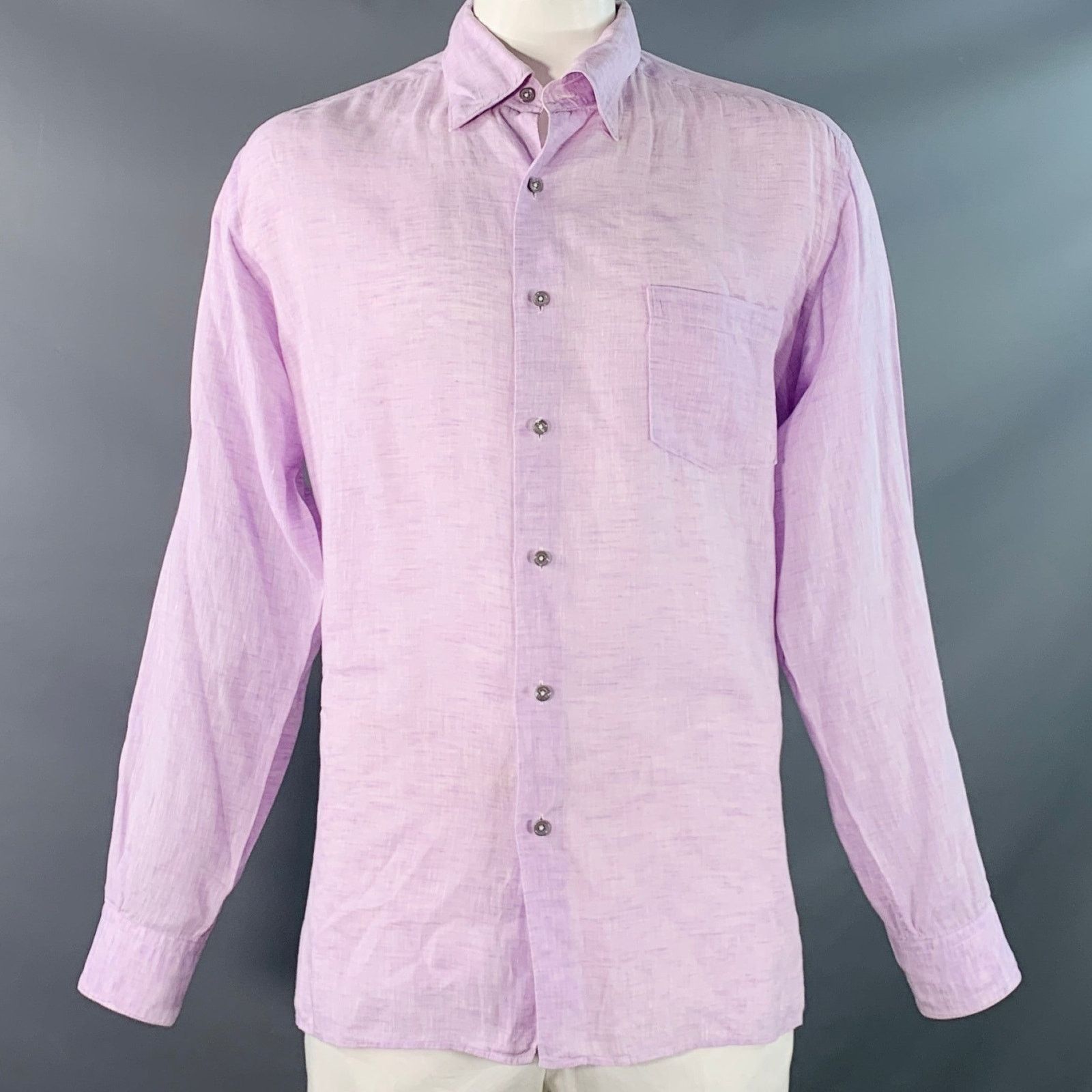 Ermenegildo Zegna Size XL Purple Lavender Linen One Pocket Long Sleeve Shirt Size US XL / EU 56 / 4 - 1 Thumbnail