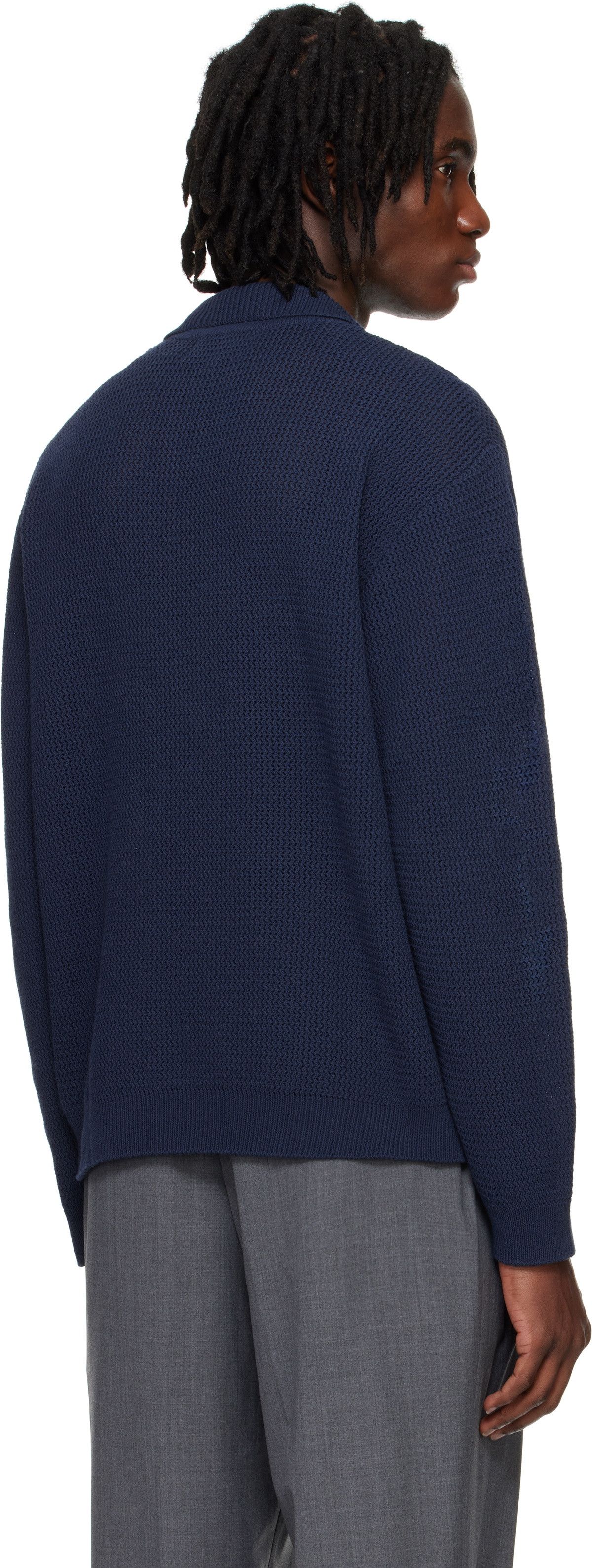 Solid Homme Solid Homme Navy Open-Knit Polo (SZ 50) Size US L / EU 52-54 / 3 - 2 Thumbnail