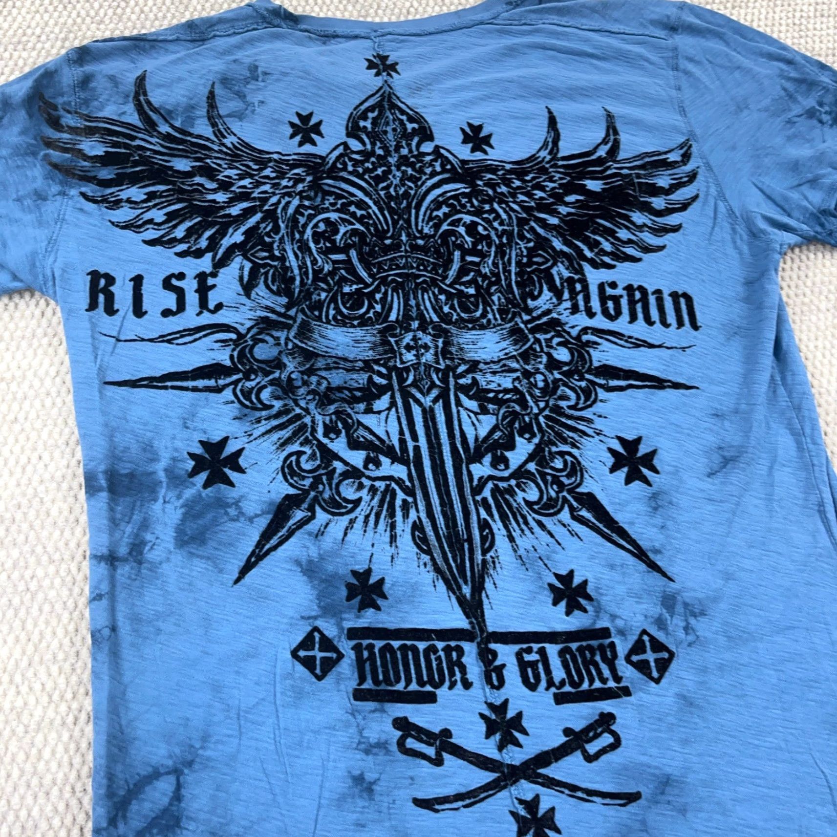 Vintage VINTAGE Raw State Men’s T-Shirt Large Blue Black Graphic Tee Short Sleeve Reversible All Seasons Guitar Skull 90s Size US L / EU 52-54 / 3 - 5 Thumbnail