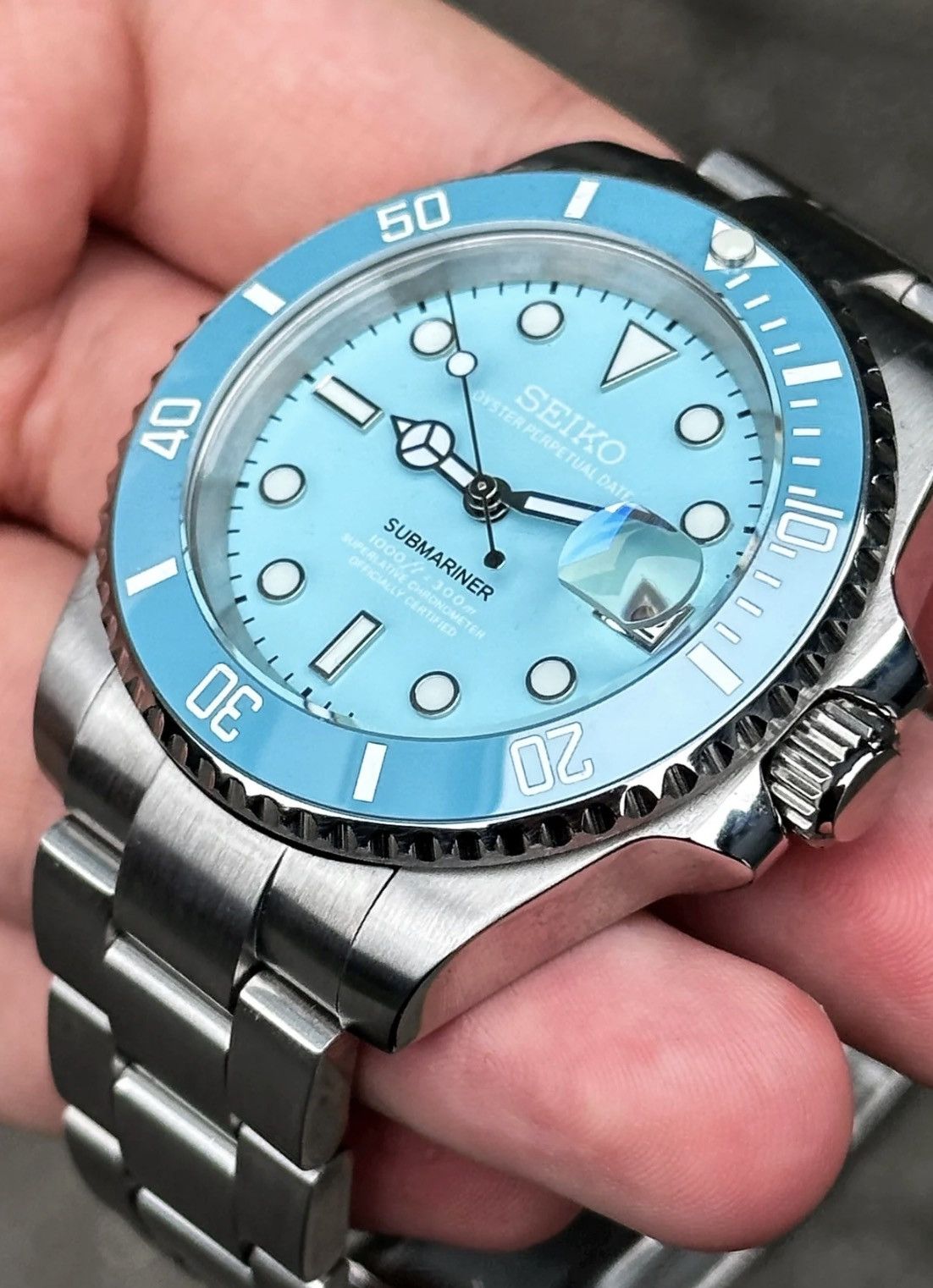 Japanese Brand Seiko Mod Submariner Date Tiffany Blue Dial Steel Watch 41mm Size ONE SIZE - 2 Thumbnail