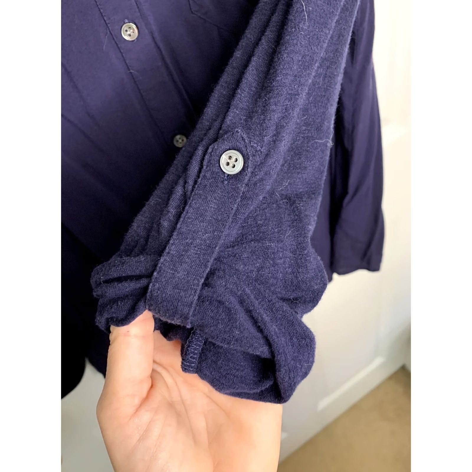 Joie Joie Soft Button Up Pullover V-Neck Navy Womens SZ S - 3/4 Sleeve, Roll Tab Sleeve, Blue, V-Neck, Pullover, Womens, Small Hole See Photos #120 Size S / US 4 / IT 40 - 5 Thumbnail