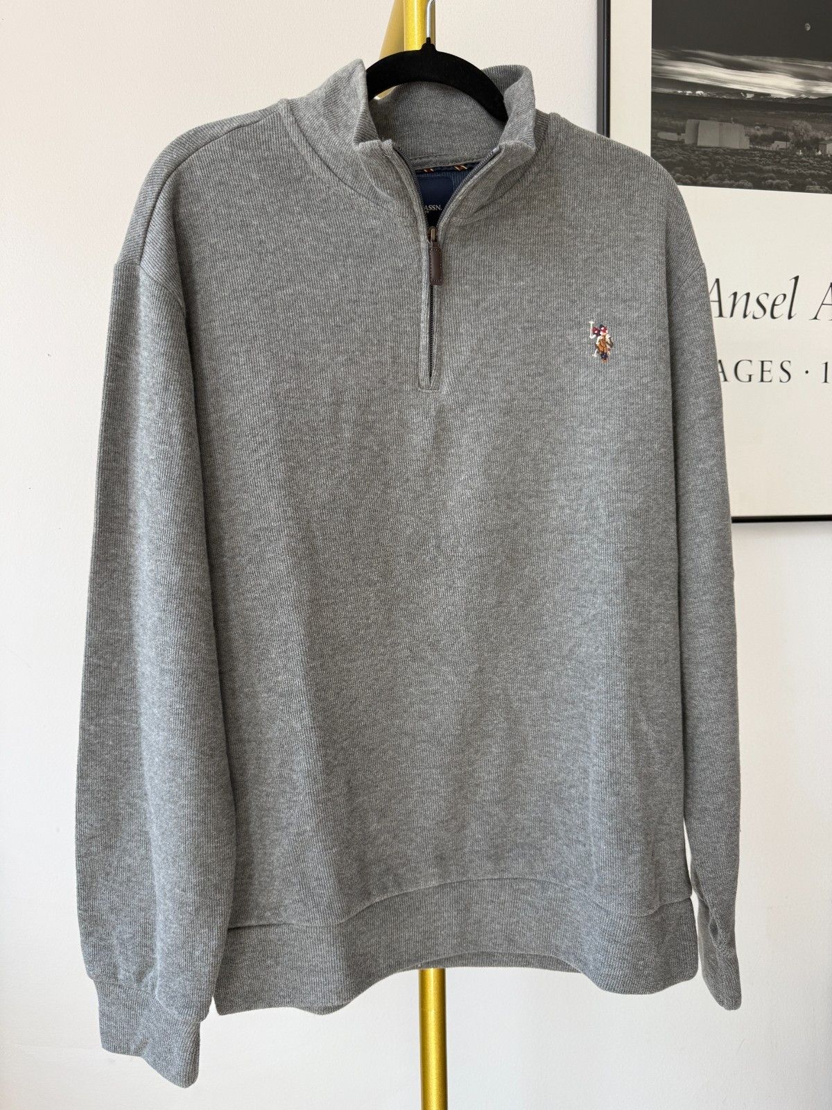 U.S. Polo Assn. US Polo Assn Mens L Grey Quarter 1/4 Zip Textured Knit Swe Size US L / EU 52-54 / 3 - 1 Thumbnail