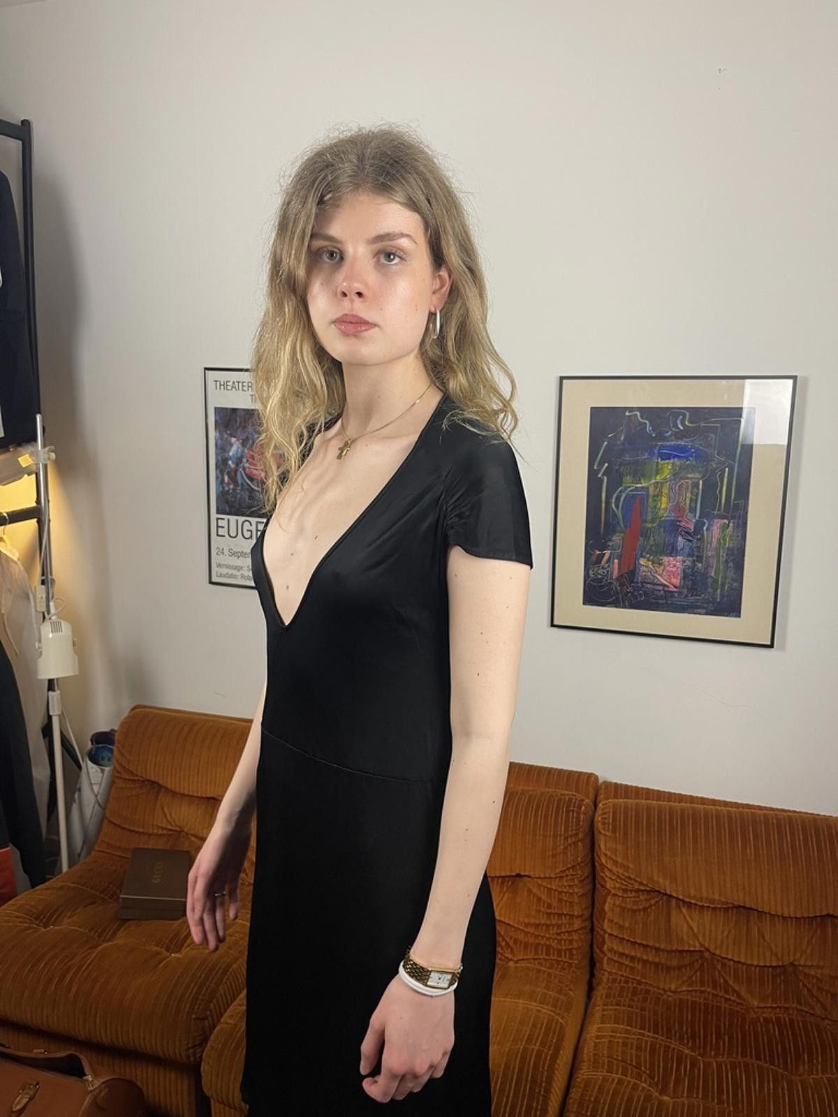 Maison Margiela Maison Margiela - Black Deep V-Neck Satin Dress Size S / US 4 / IT 40 - 2 Thumbnail