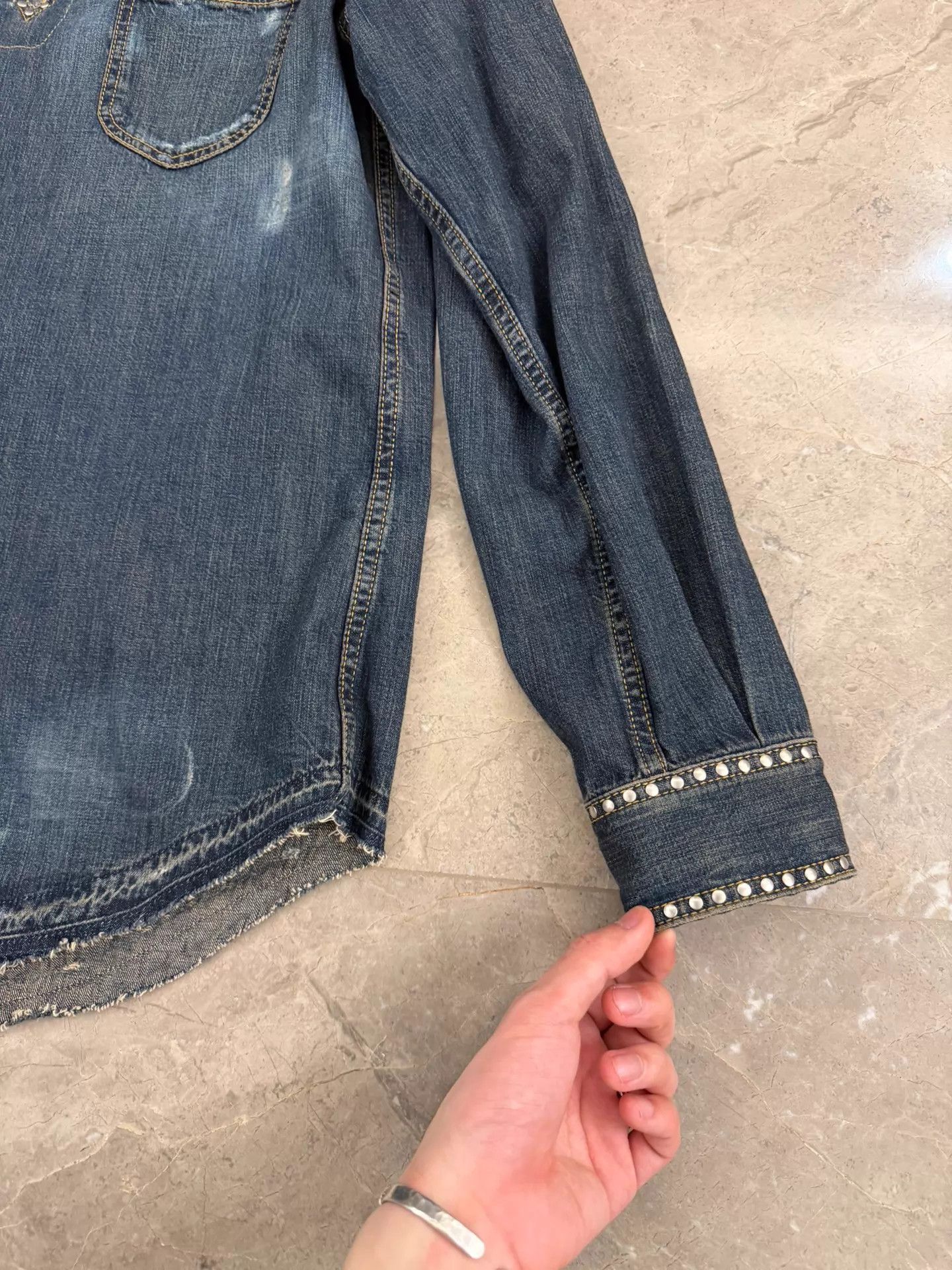 Saint Laurent Paris SLP 15SS Denim V-Neck Studded Western Distressed Shirt Size US XL / EU 56 / 4 - 4 Thumbnail