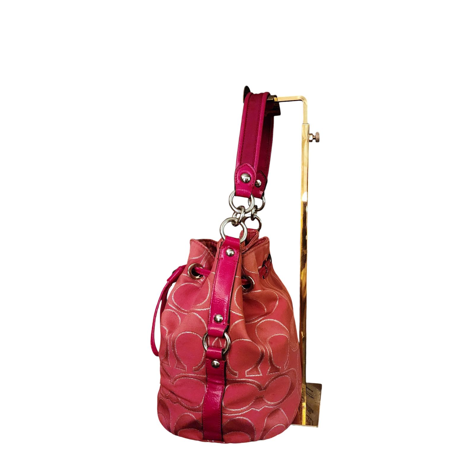 Coach Coach Poppy Signature Lurex draw string bag 17930 Red Silver Size ONE SIZE - 12 Thumbnail