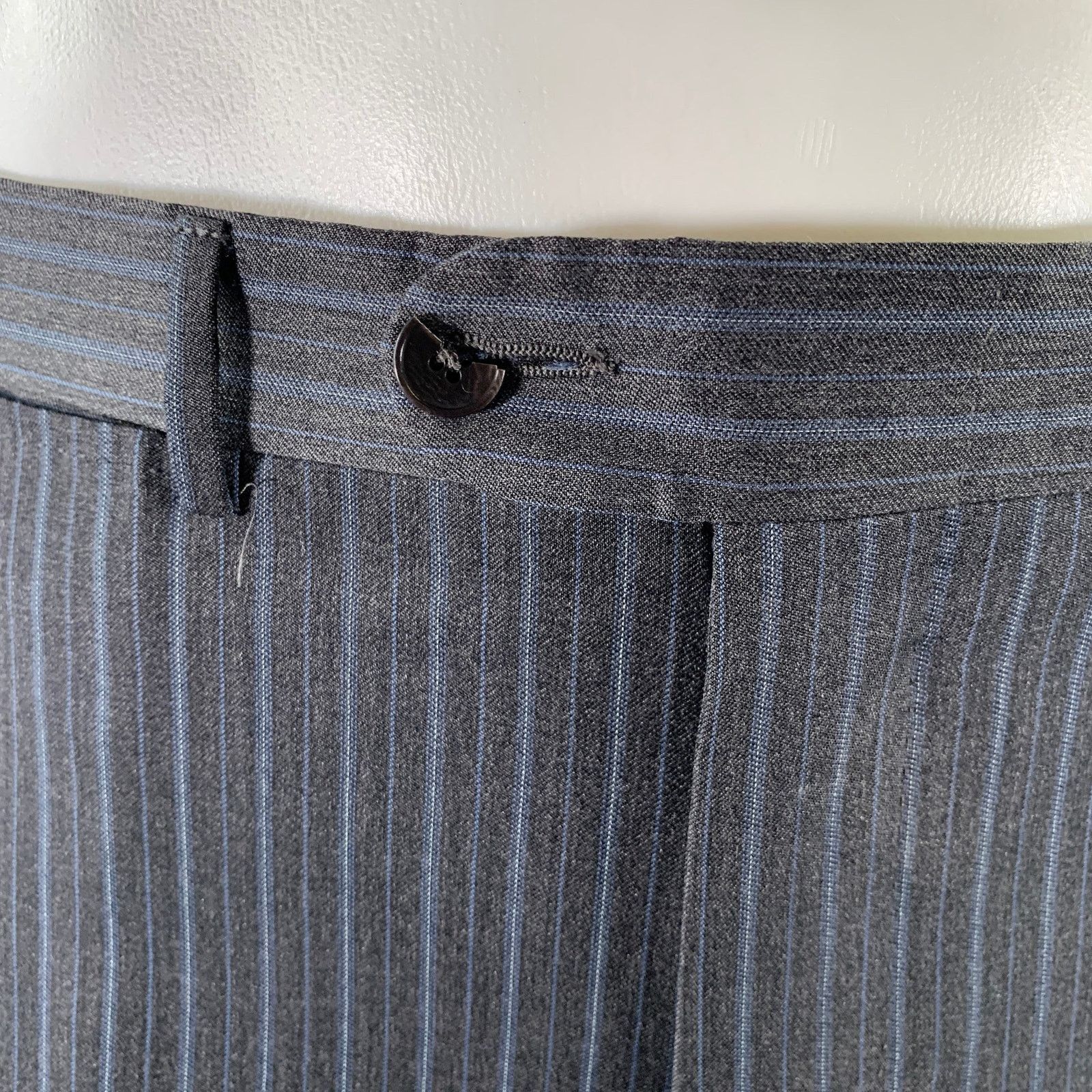 Ermenegildo Zegna ERMENEGILDO ZEGNA Grey Blue Stripe Wool Notch Lapel Suit Size 52L - 6 Thumbnail