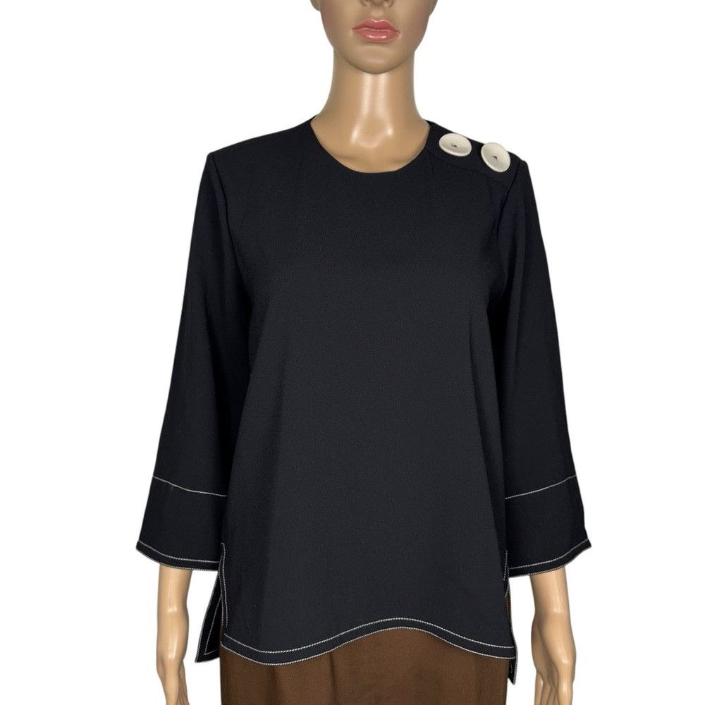 Zara NWT New Zara Black Shoulder Button Blouse Size XS Size XS / US 0-2 / IT 36-38 - 2 Thumbnail