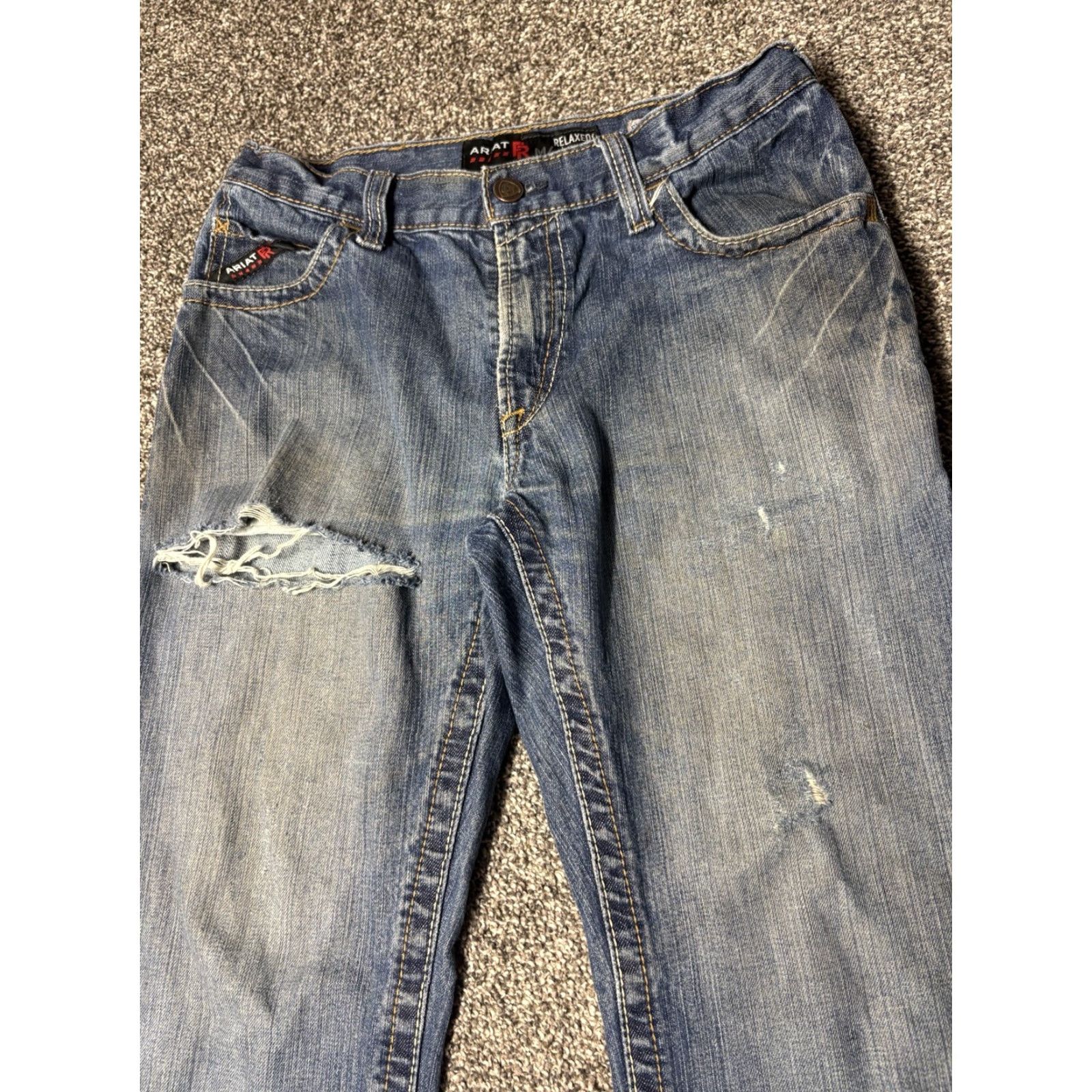 Ariat Ariat Jeans Mens 30x29 Blue Relaxed Boot Cut Distressed Western Denim M4 Size US 30 / EU 46 - 6 Thumbnail