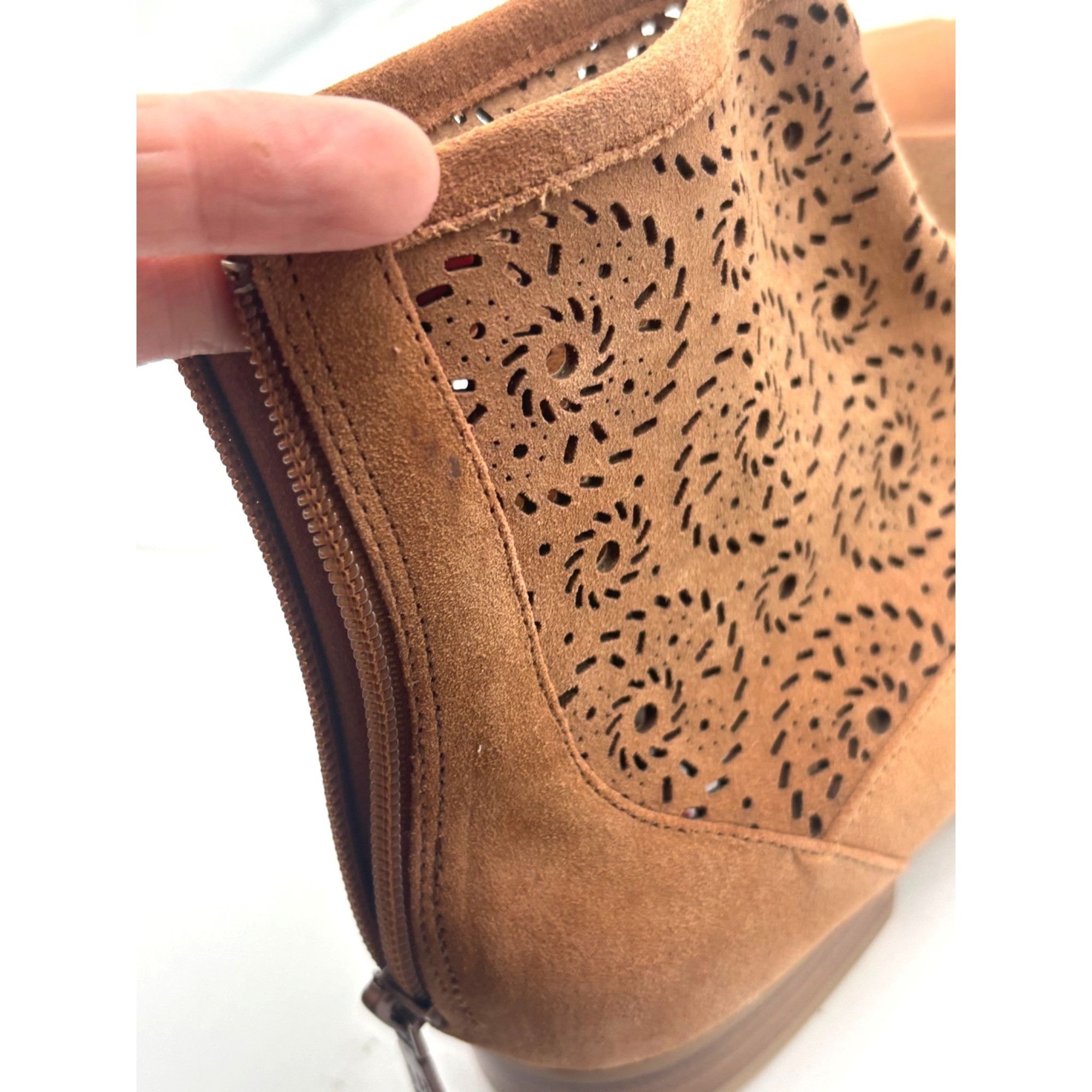 Jack Rogers Jack Rogers Floral Cutout Ronnie Suede Booties, Tan, Size 7. Size US 7.5 / IT 37.5 - 8 Thumbnail