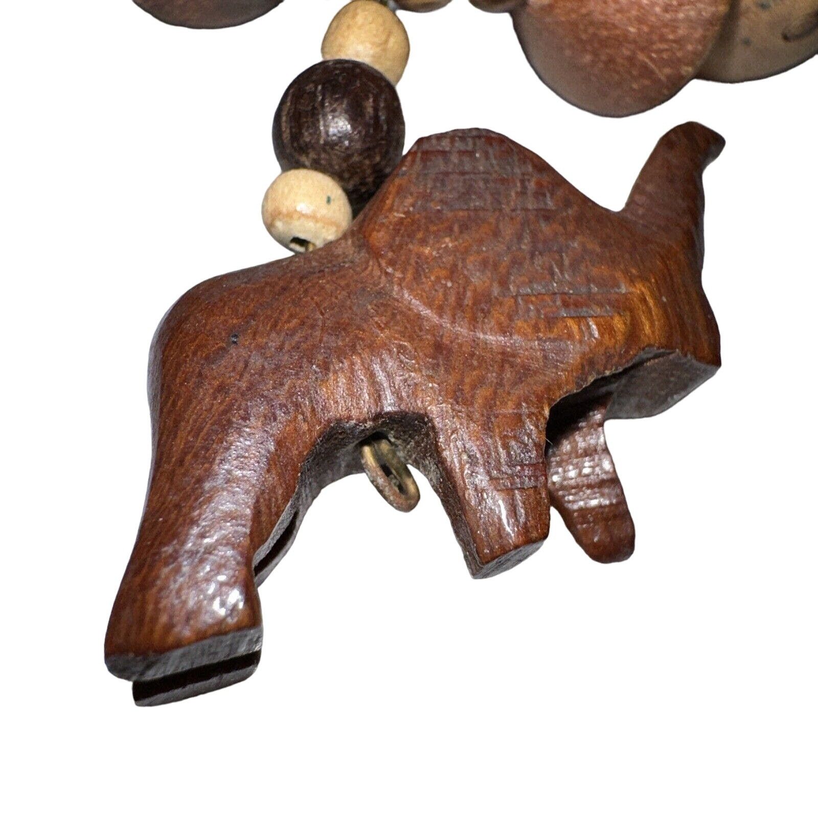 Handmade African Safari Chunky Wooden Necklace Carved Elephants Lions Size ONE SIZE - 3 Thumbnail