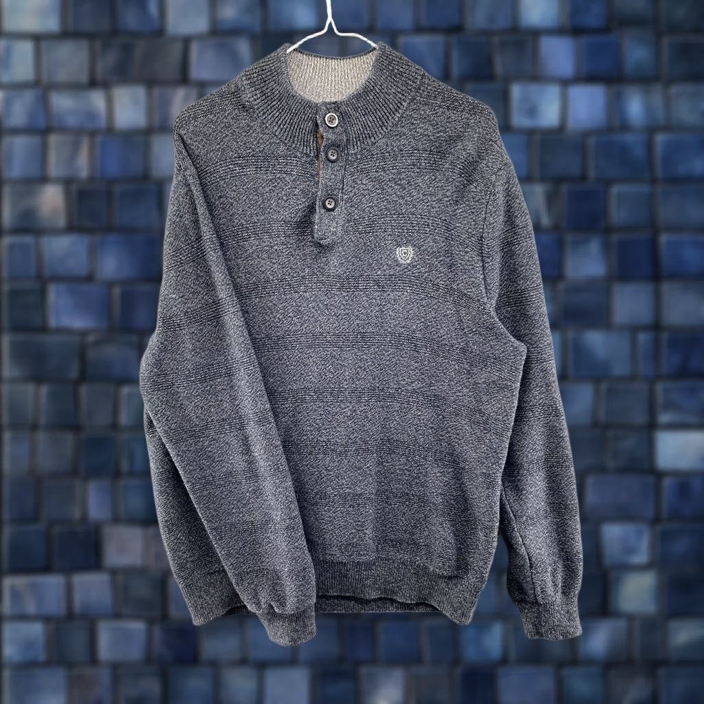 Chaps Chaps Mens Blue Stripe Knit 1/4 Button Cotton Pullover Sweater In Size L Golf Shirt Mens Pullover Knit Pattern Solid 1/4 Zip Fall Winter Size US L / EU 52-54 / 3 - 1 Thumbnail