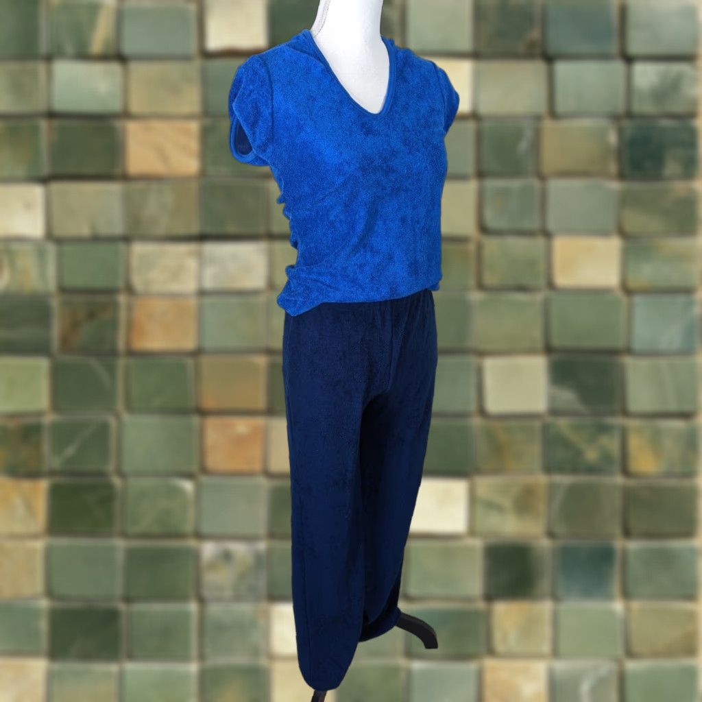 Bell VINTAGE 60s Womens 2 Piece Bell Bottoms Top Set Blue Terry Cloth Small 4/6 1960s Beachwear Womens Sets Size 4XL / US 24-26 - 1 Thumbnail