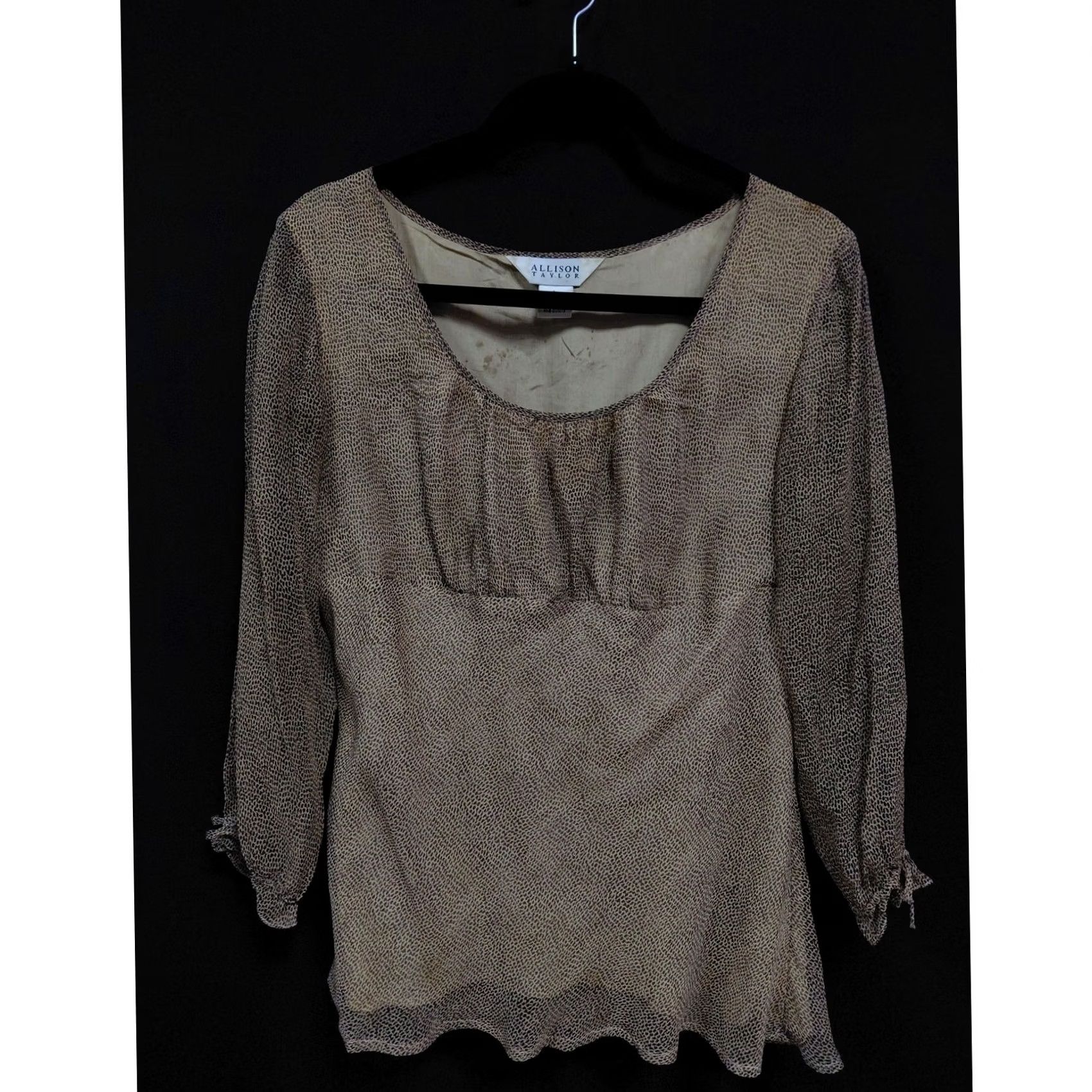 Vintage ALLISON TAYLOR Silk Blouse Brown Solid 3/4 Sleeve Women Size L Size L / US 10 / IT 46 - 2 Thumbnail