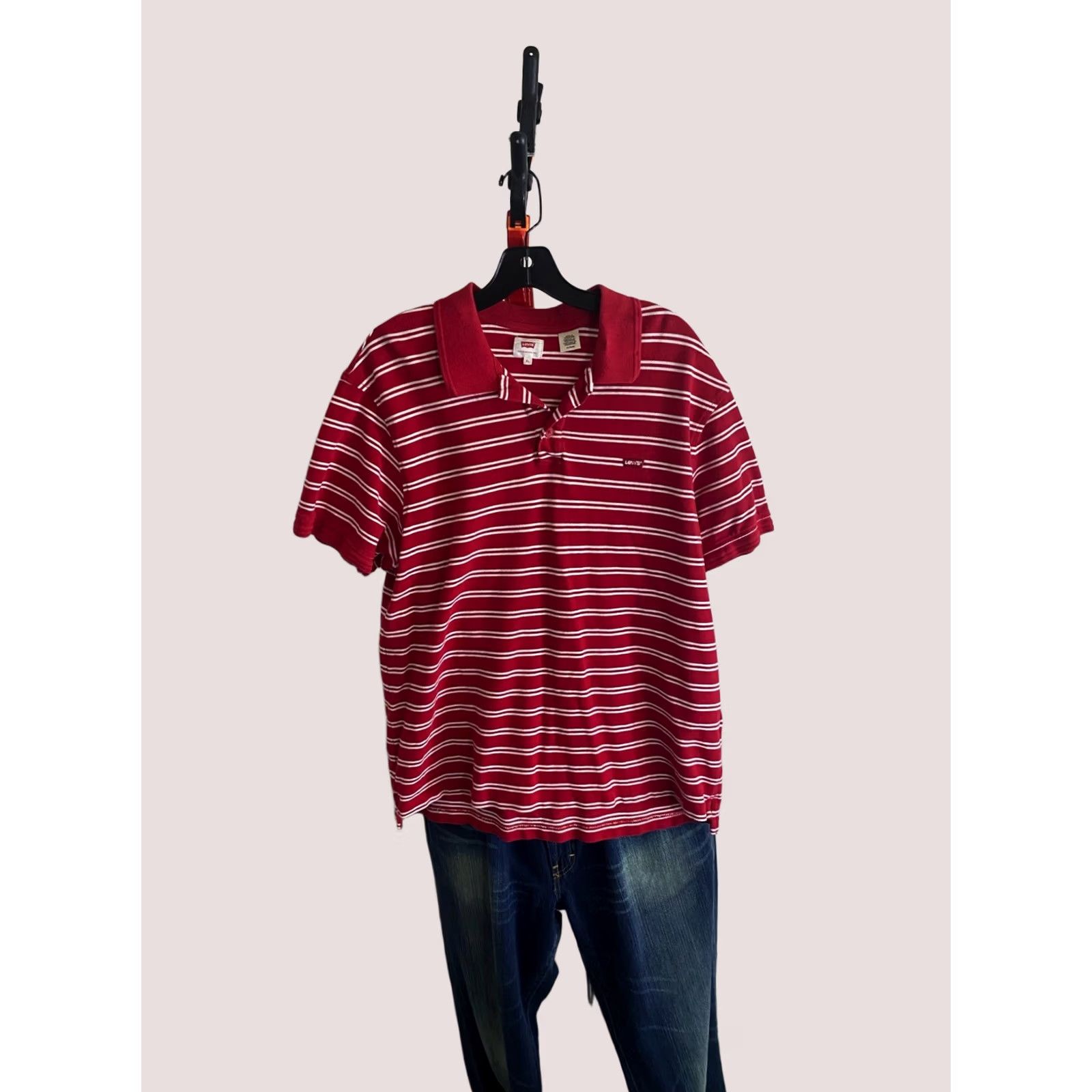 Vintage Levis Polo Shirt XL Men Red White Stripe Polo Shirt XL Mens Regular Size XL Red White Stripe Polo Shirt Levis Size US XL / EU 56 / 4 - 1 Thumbnail