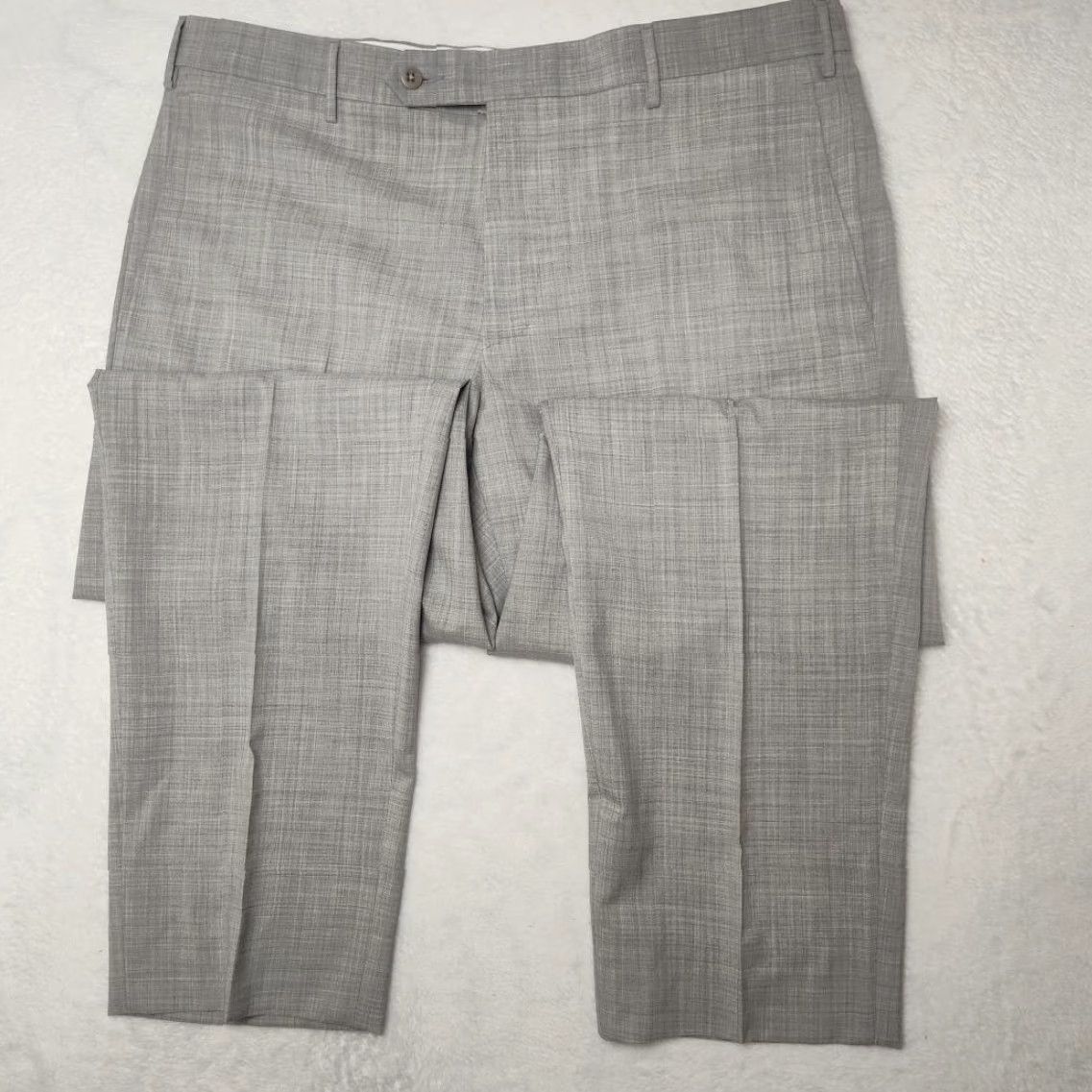Zanella Pants Mens 36x30 Gray Wool Check Dress Flat Front Stretch Parker Italy