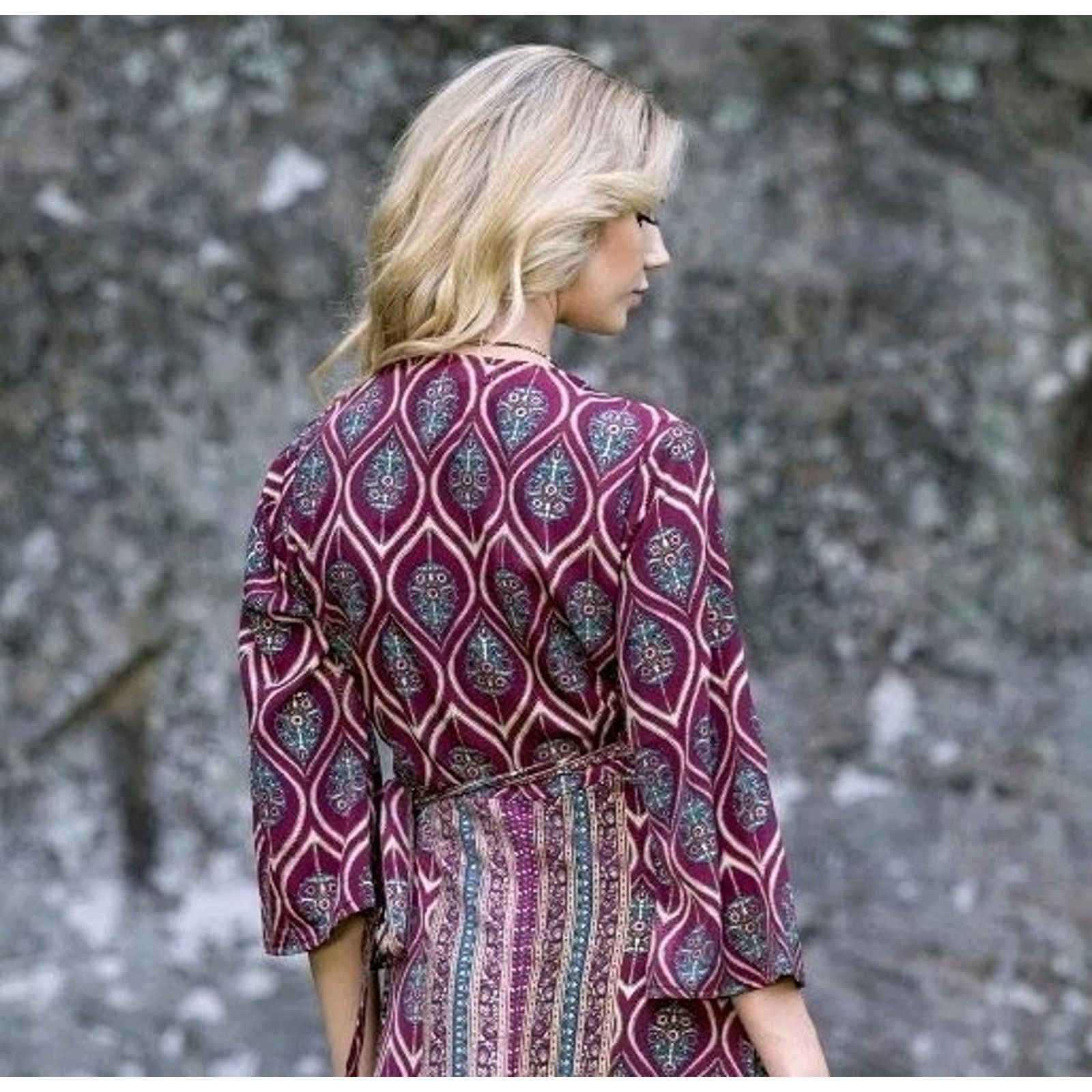 Other Cienna NOEL Wrap Wine With Gold Leaf Print Ruffle Beautiful Size S / US 4 / IT 40 - 4 Thumbnail