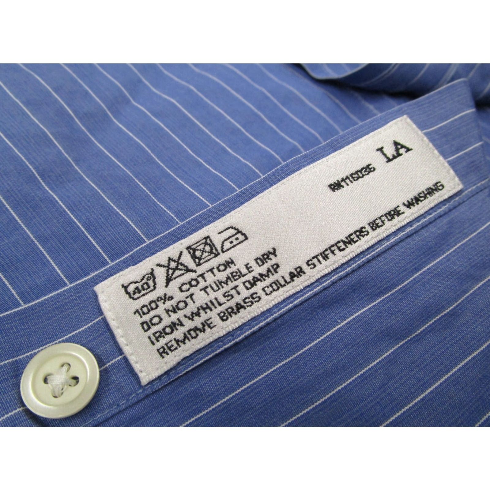 Charles Tyrwhitt VINTAGE Charles Tyrwhitt Dress Shirt Men 34 Slim Blue Stripe Long Sleeve Button Up French Cuffs Business Casual Wedding Collar Shirt Size 34R - 4 Thumbnail