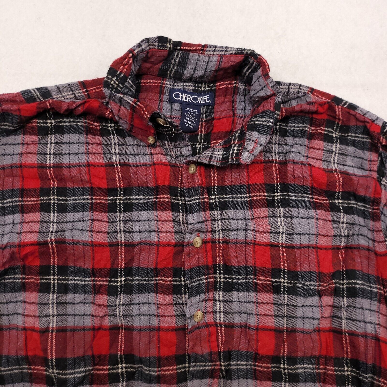 Cherokee Cherokee Madras Flannel Shirt Mens Size Medium M Red Gray Size US M / EU 48-50 / 2 - 2 Thumbnail