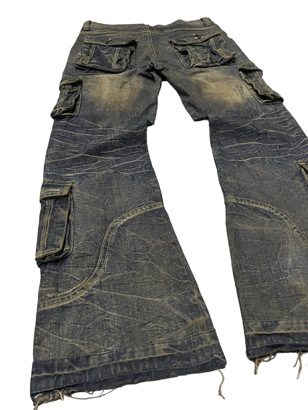 If Six Was Nine × LOWBOX × Le Grande Bleu (L.G.B.) Lowbox Japan Asymmetrical Mud Wash Flared Frayed Cargo Jeans Size US 30 / EU 46 - 15 Thumbnail