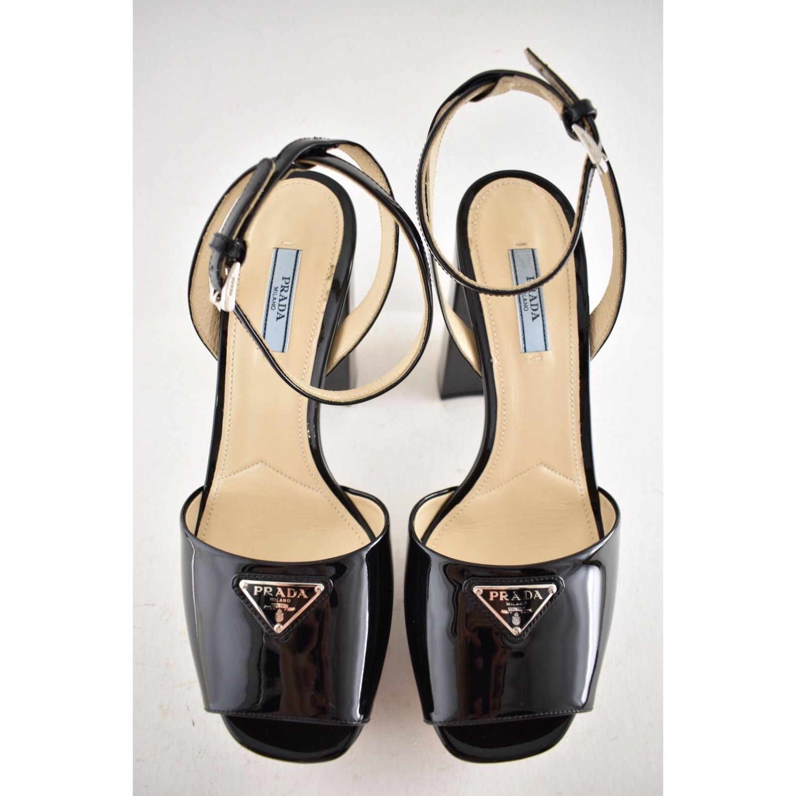 Prada Prada 115mm Black Patent Leather Platform Sandal Ankle Size US 9 / IT 39 - 10 Thumbnail
