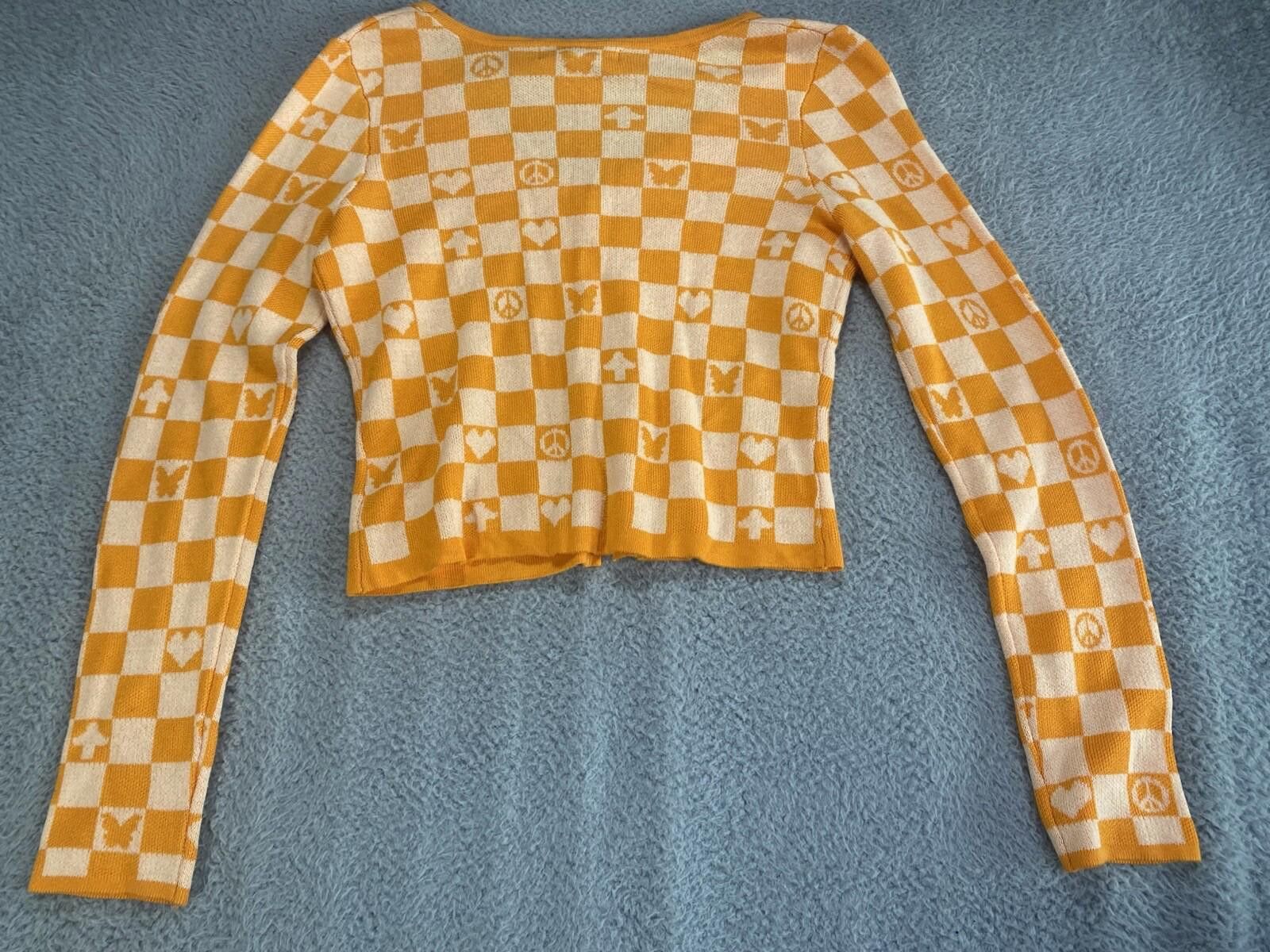 Designer Social Scene Cardigan Medium Orange Checkerboard Pattern Size M / US 6-8 / IT 42-44 - 2 Thumbnail