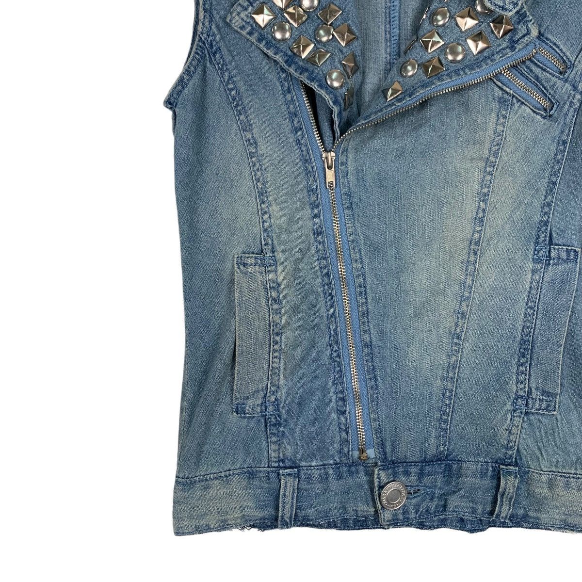 Japanese Brand GLAD NEWS Studded Double Collar Denim Vest #1092-C50 Size XS / US 0-2 / IT 36-38 - 3 Thumbnail