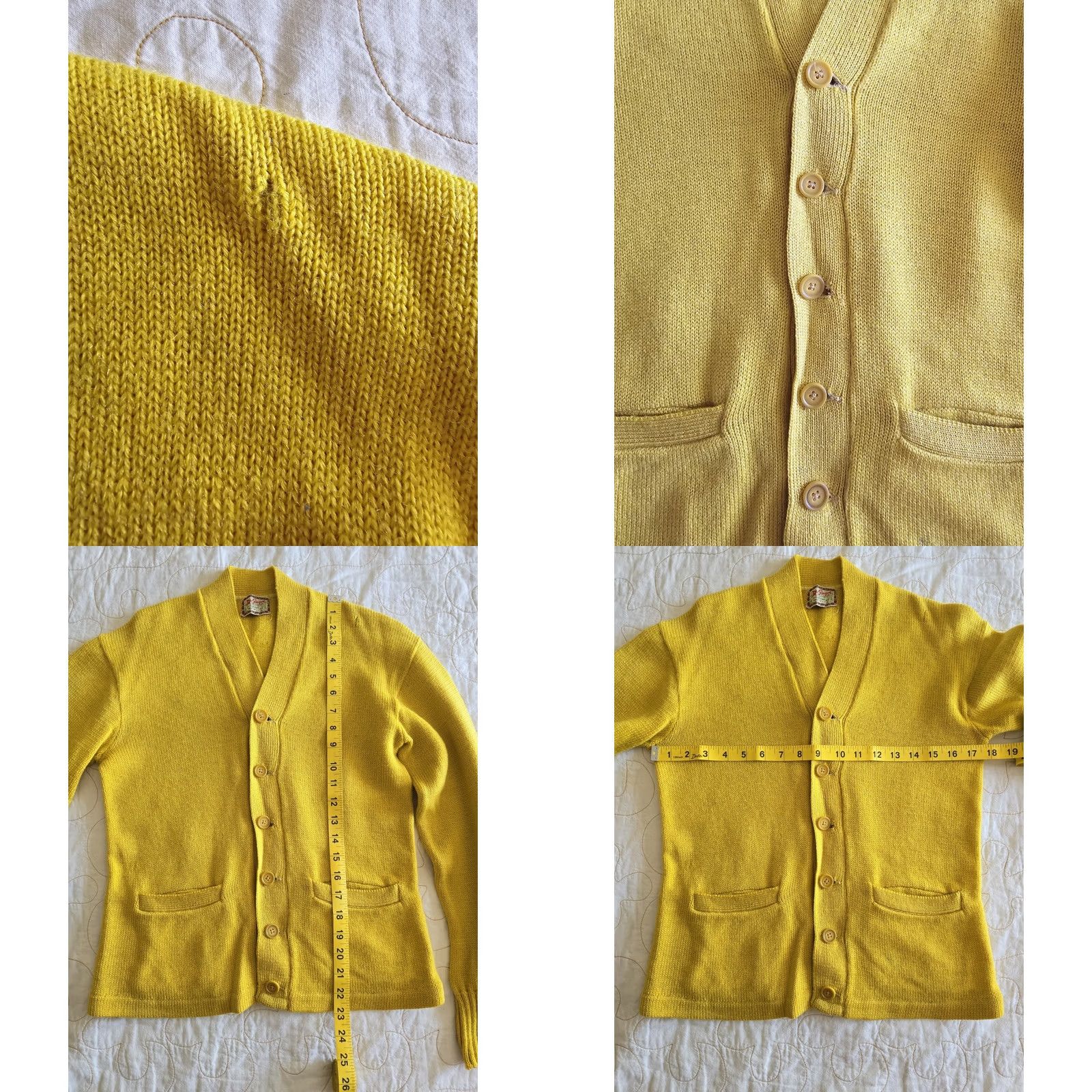 McGregor VINTAGE McGregor Cardigan Sweater Yellow Wool Pockets Long Sleeve Mens Small Small/Medium 40s 50s Practical Casual Mens Size US S / EU 44-46 / 1 - 8 Thumbnail
