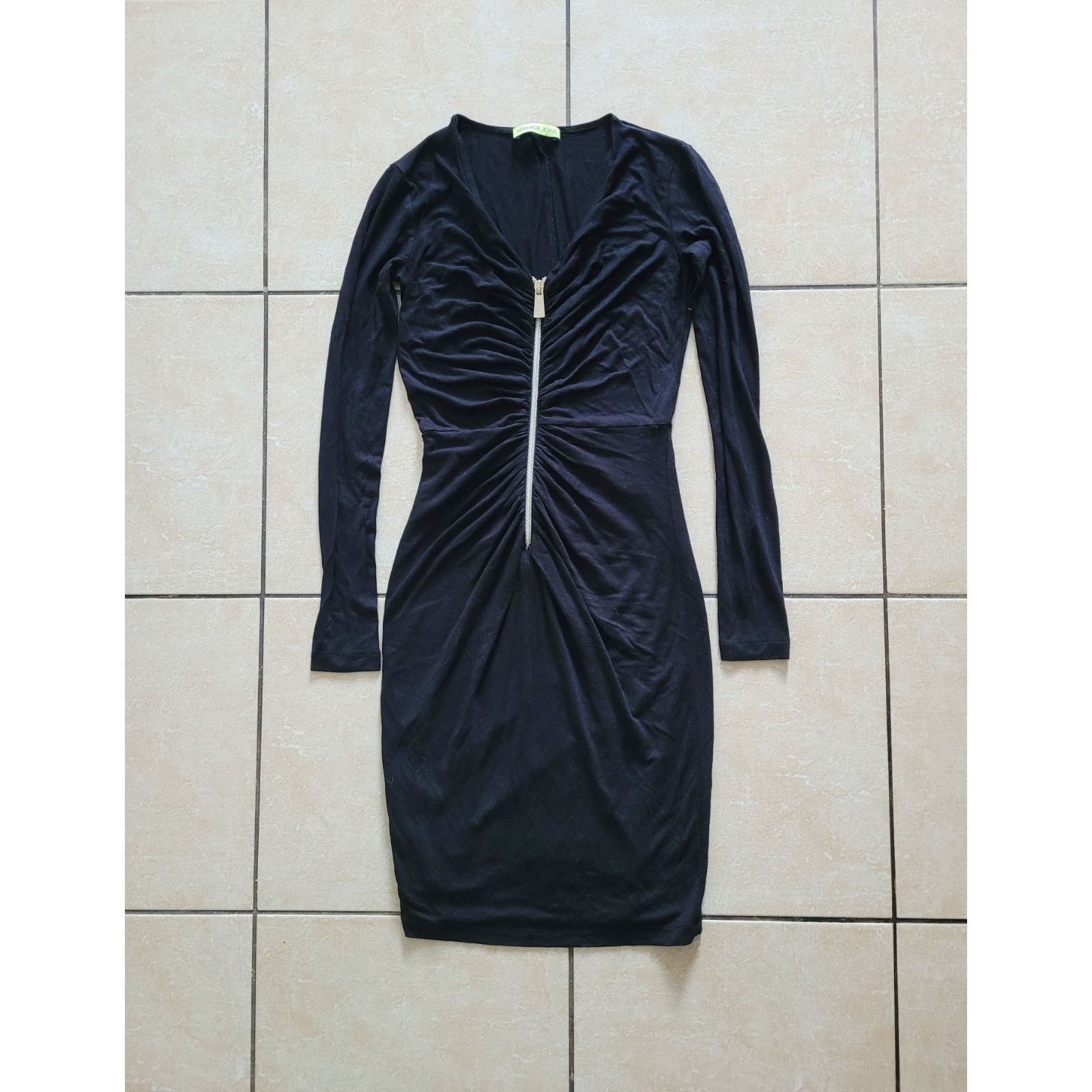 Versace Versace Jeans Ruched Front Zip Long-Sleeve Dress Size XS / US 0-2 / IT 36-38 - 1 Thumbnail