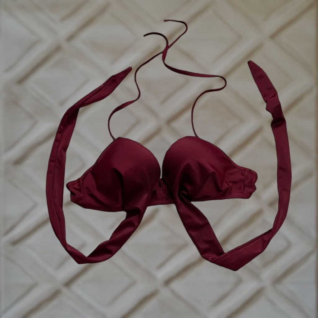 Vintage Unbranded Swimwear Bikini Top Womens XL Maroon Solid Push Up Underwired Beach Shirt? Size XL / US 12-14 / IT 48-50 - 1 Thumbnail