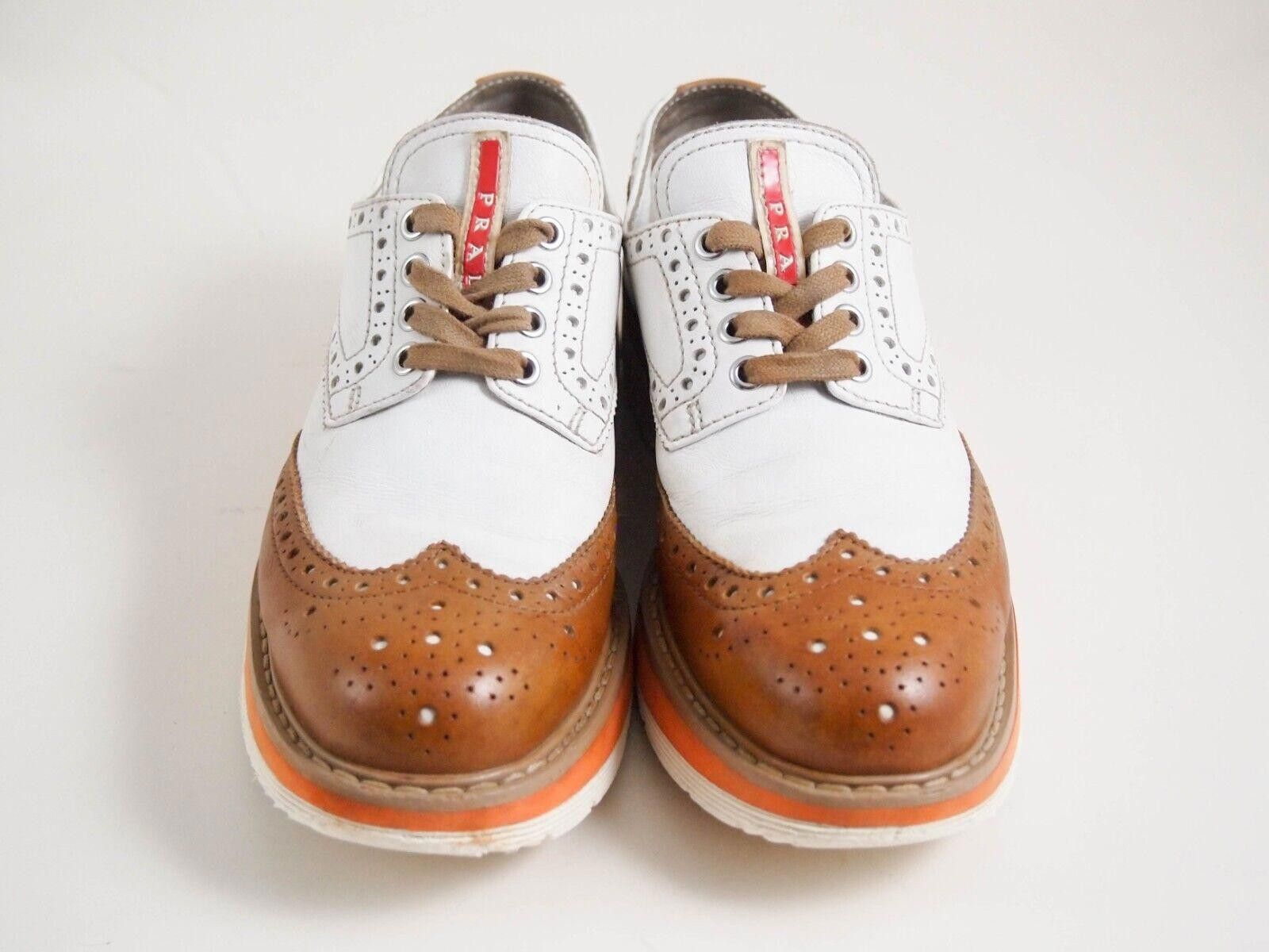 Prada Prada Lug Sole Brogues Brown White Leather EU 36.5 US 6.5 Size US 6.5 / IT 36.5 - 3 Thumbnail