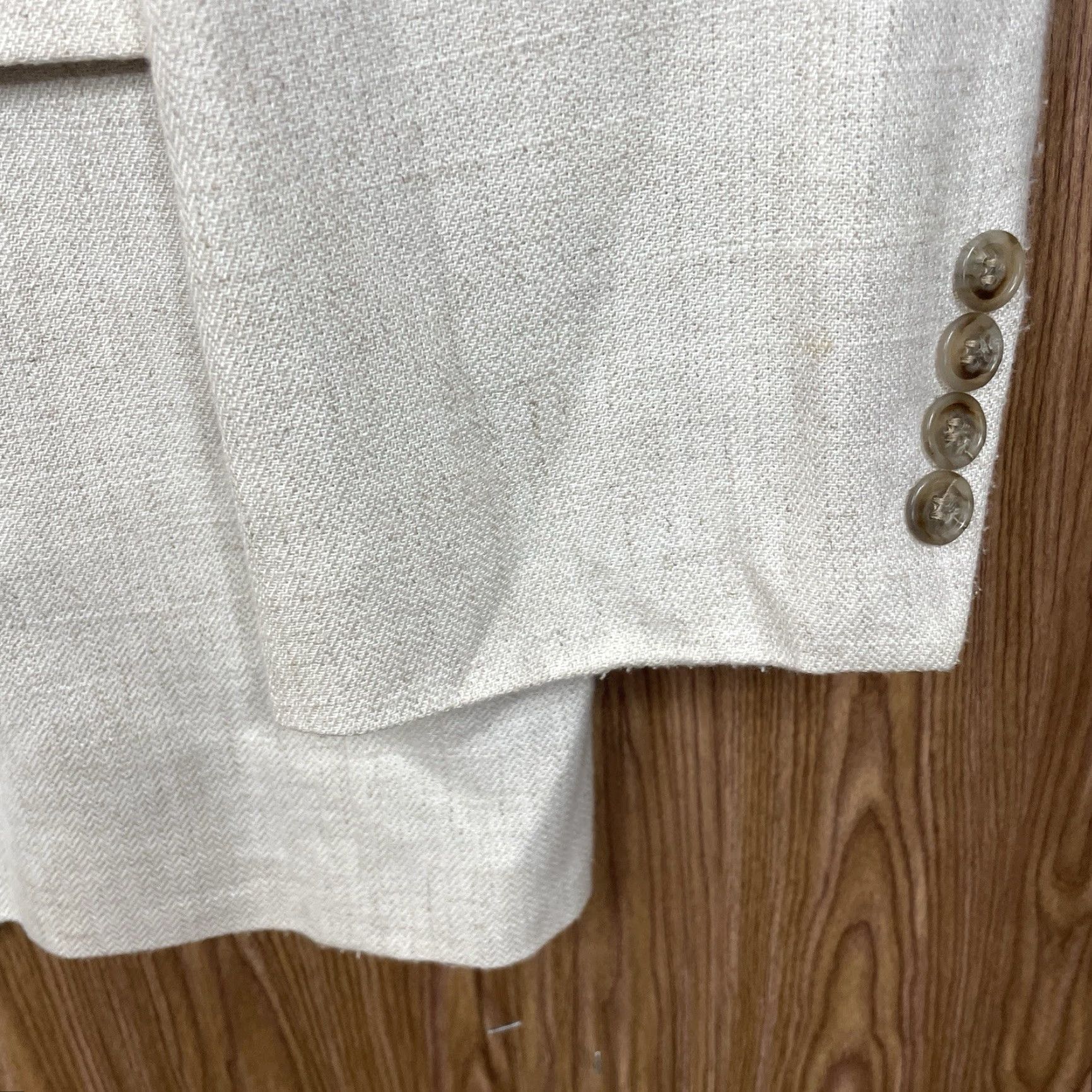 Haggar Coat Mens 42R Beige Cream Solid Textured Polyester Two Buttons