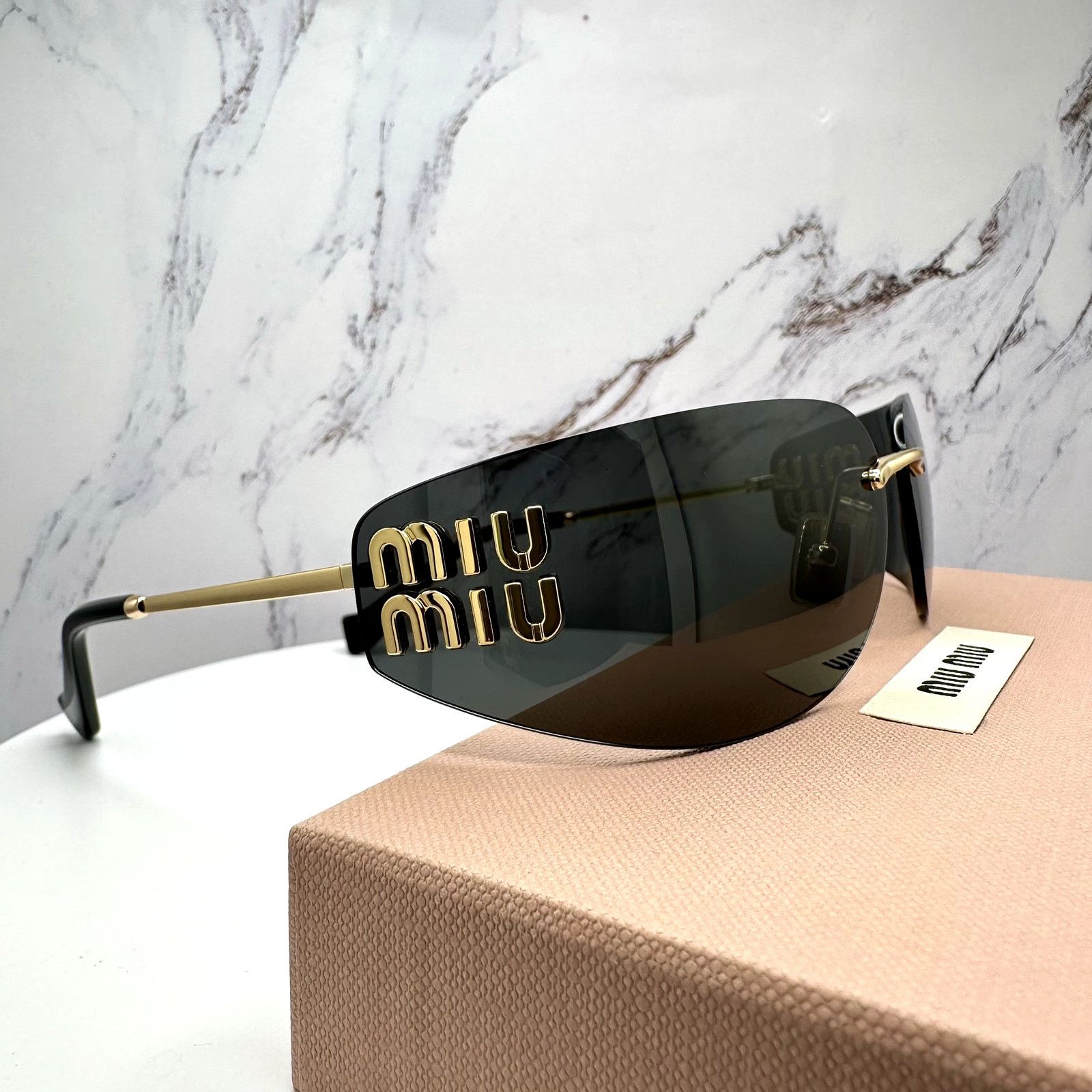Miu Miu New MIU MIU Sunglasses Gold Dark Gray Lens Runway Wrap Size ONE SIZE - 24 Thumbnail