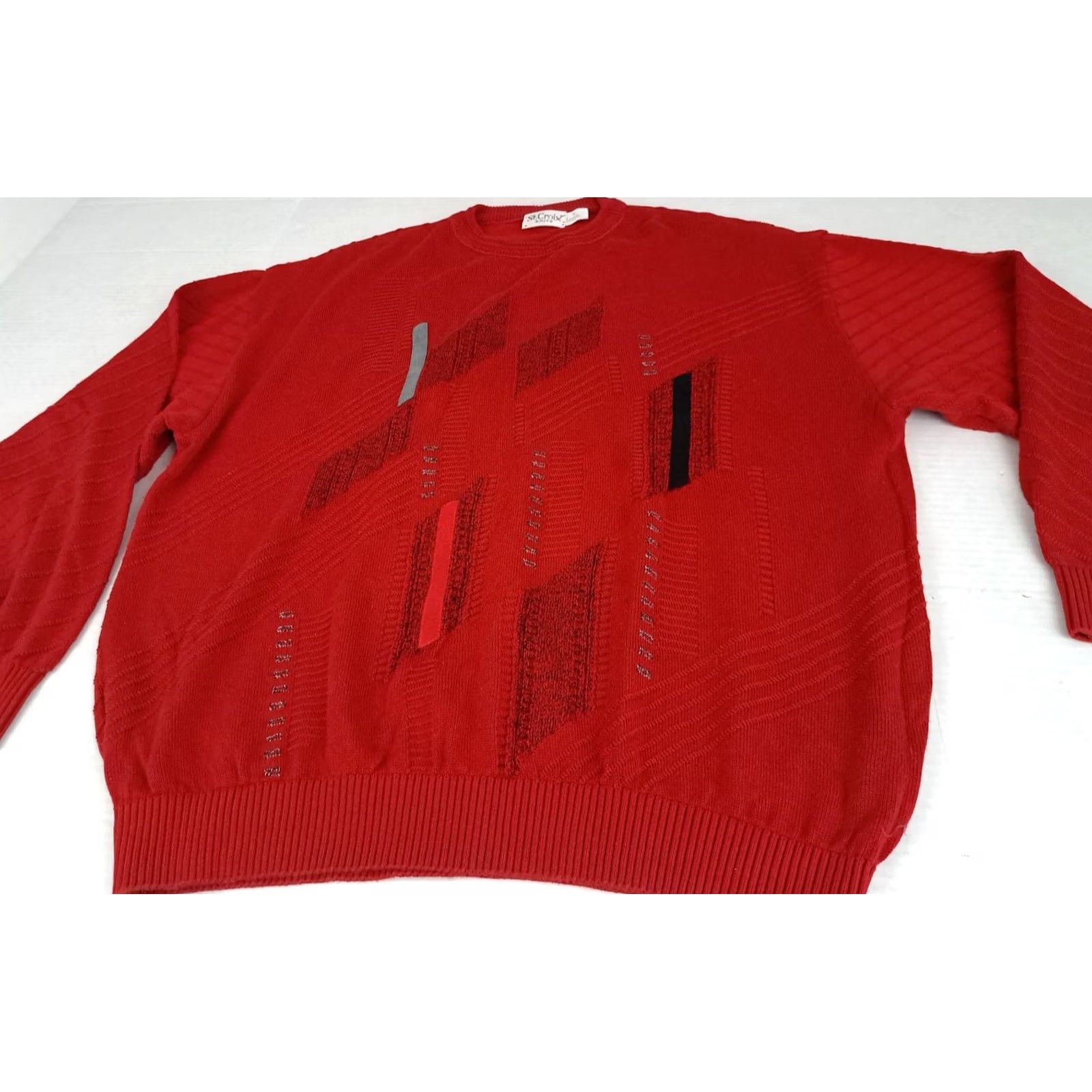 X-LARGE VINTAGE St. Croix Red Knit Geometric Crew Neck Pullover Sweater XL Men Size US XL / EU 56 / 4 - 3 Thumbnail