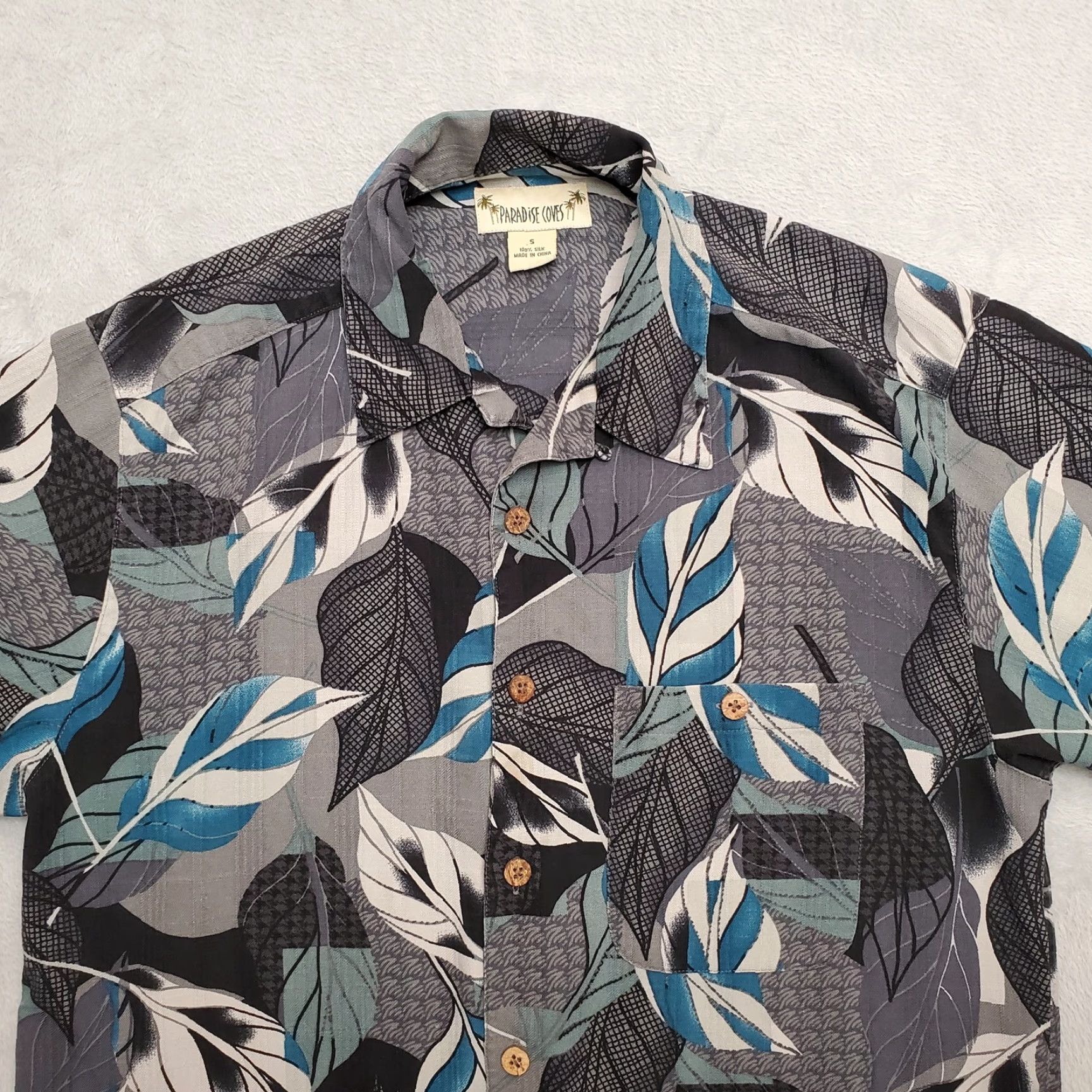 Paradise Paradise Coves Shirt Mens Small Blue Gray Floral Hawaiian 100% Silk Casual Size US S / EU 44-46 / 1 - 2 Thumbnail