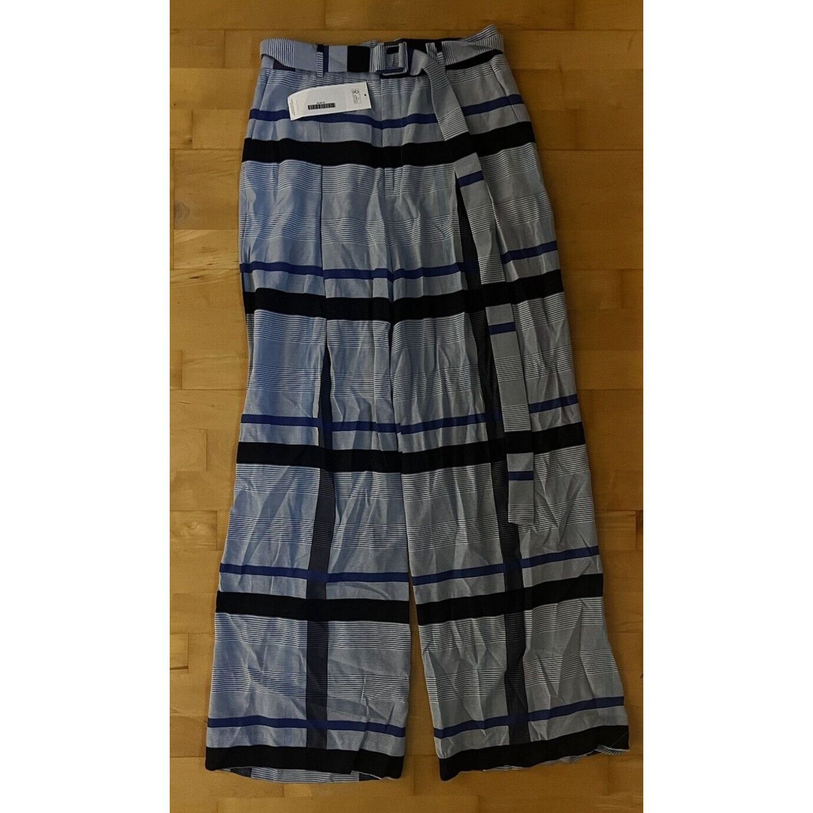 Lela Rose Lela Rose Hi Rise Blue Plaid Wide Leg Pants 6 Size 28" / US 6 / IT 42 - 2 Thumbnail