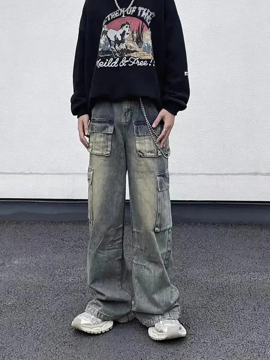Japanese Brand Retro Distressed Yellow Mud Loose Cargo Jeans Size US 34 / EU 50 - 1 Thumbnail