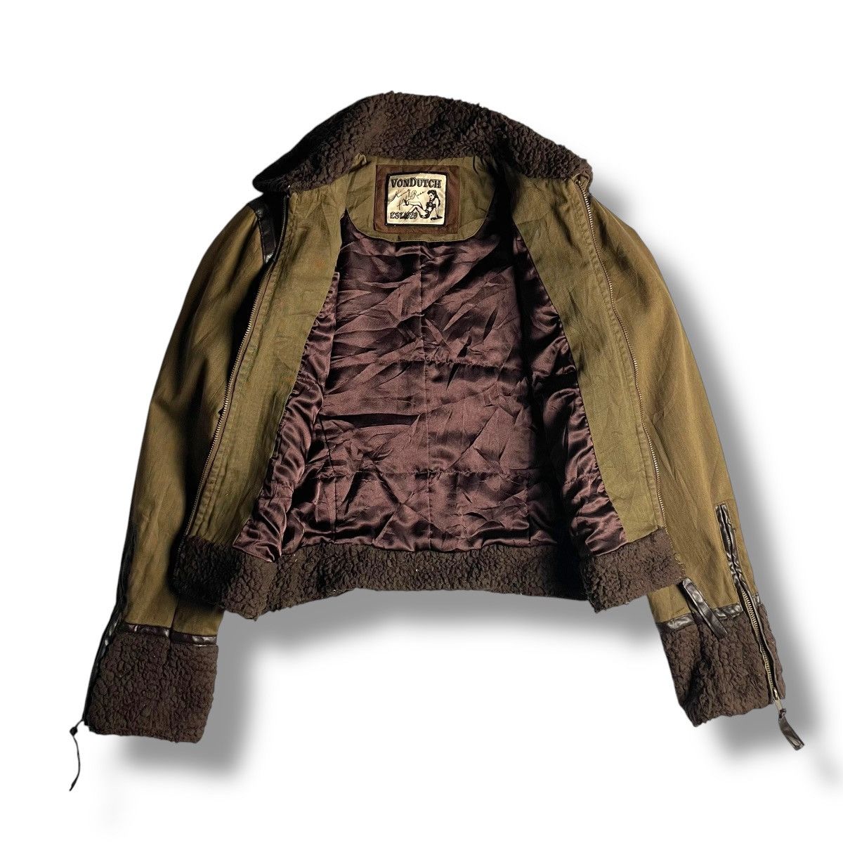 Von Dutch 🇯🇵 VINTAGE VON DUTCH COTTON + LEATHER FUR PUNK CROP JACKET Size L / US 10 / IT 46 - 12 Thumbnail