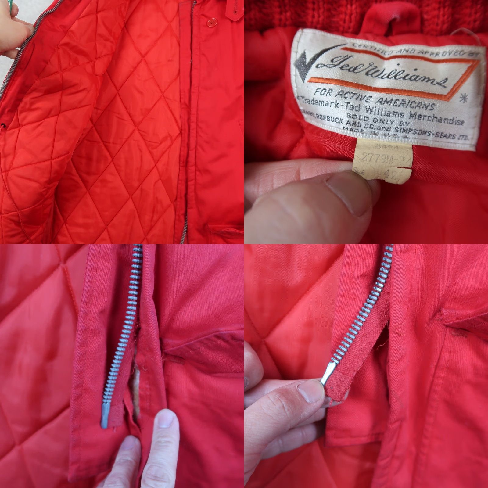 Sears VINTAGE Sears Ted Williams Hunting Jacket Insulated Red 42 Size Mens Quilted Cotton Mid-Length Bib Zipper Size US XS / EU 42 / 0 - 9 Thumbnail